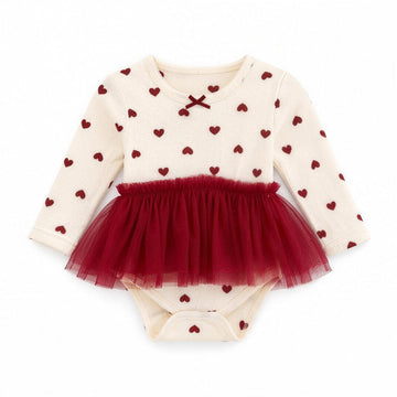 Heart Tutu Romper Dress - Burgundy