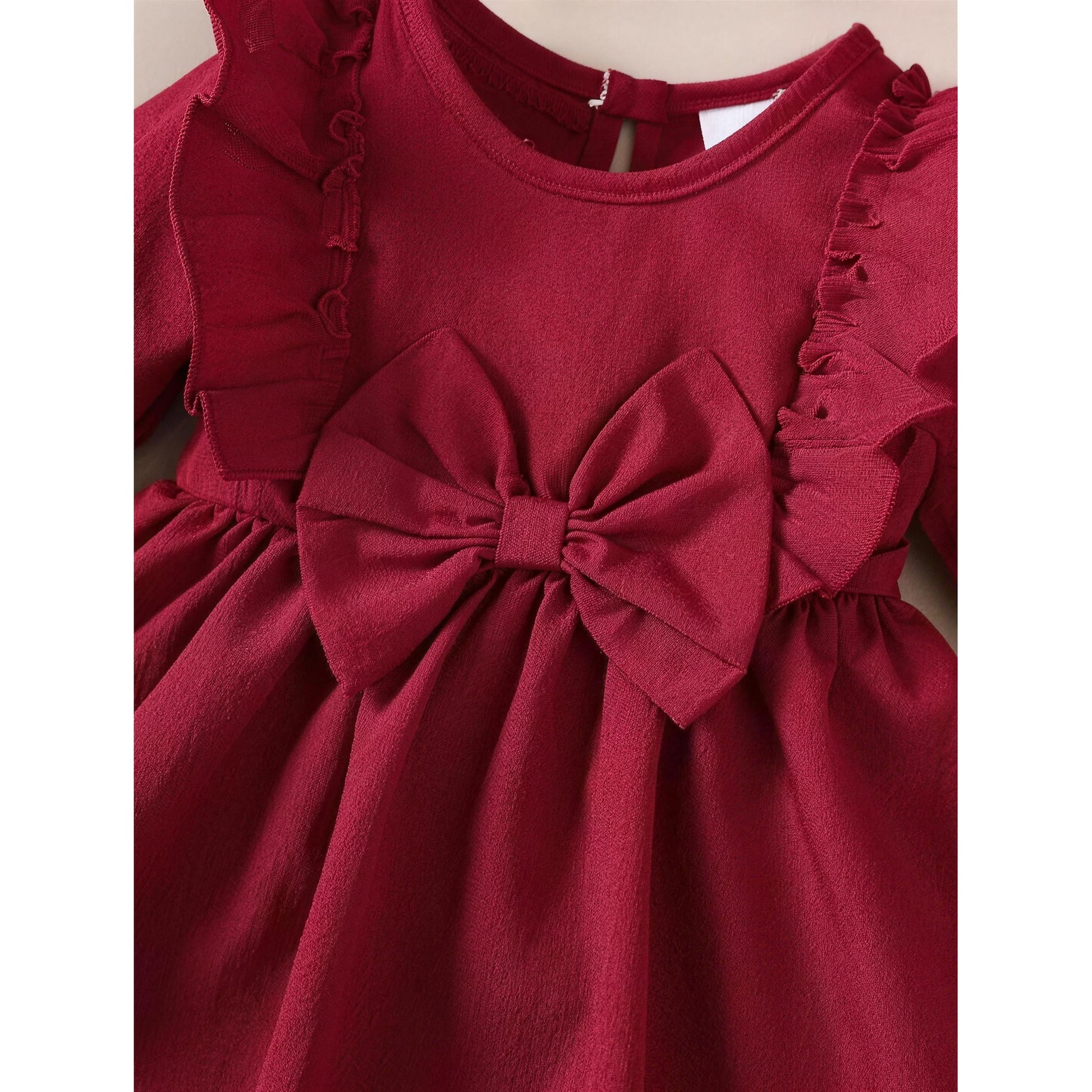 Burgundy Ruffle Bow Dress & Headband - additional photo
