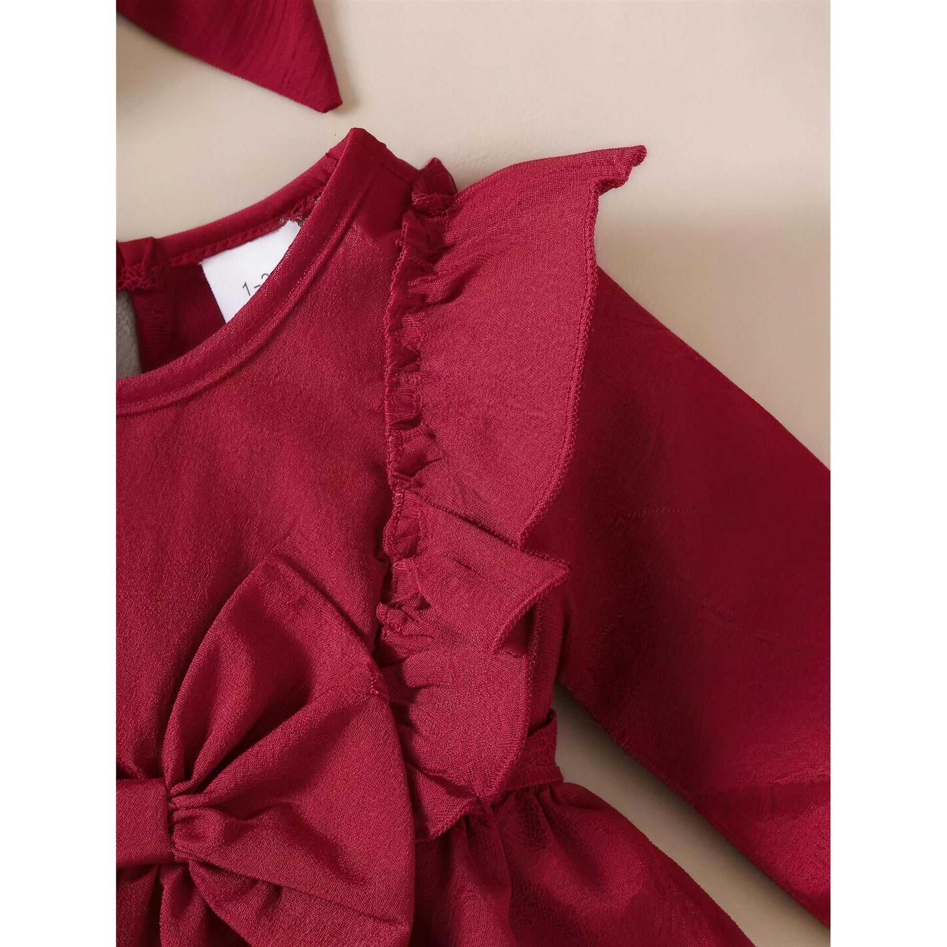 Burgundy Ruffle Bow Dress & Headband - additional photo