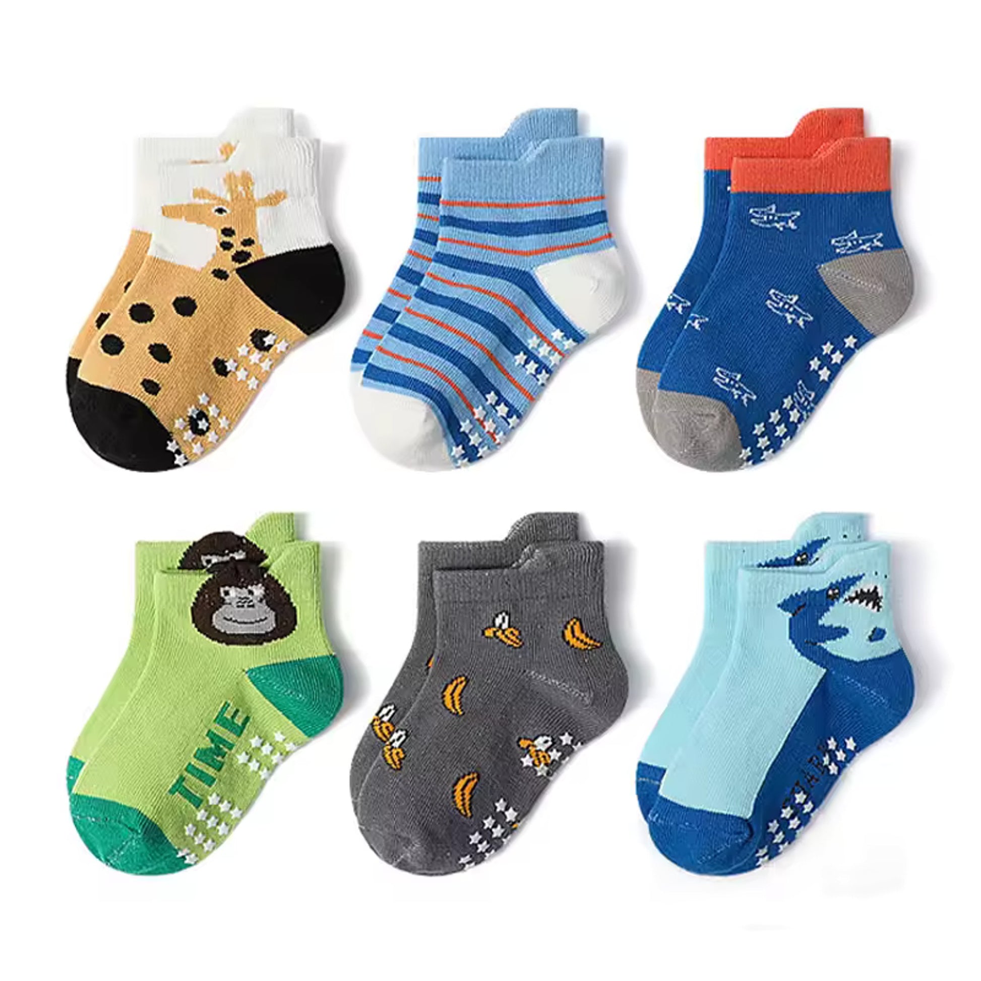Cartoon Animal Non-Slip Floor Socks - Style B, 6 pairs