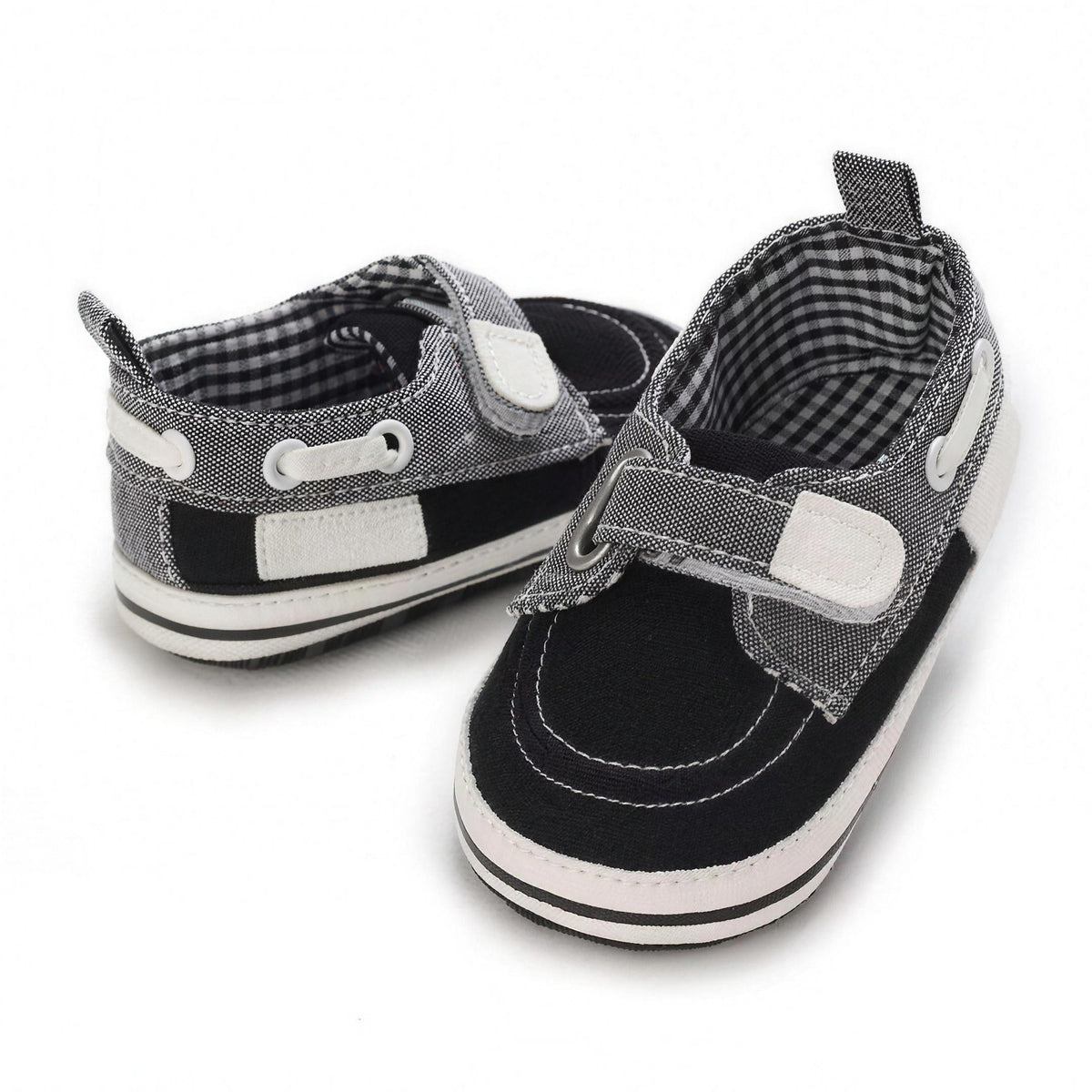 Charcoal Plaid Boat Shoe - baby shoes, professional product photo