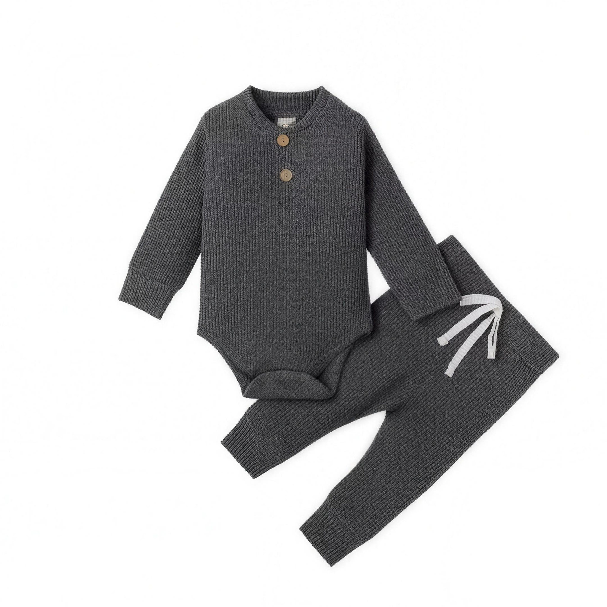 Ribbed Henley Outfit Set - Charcoal - professional studio photo