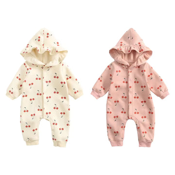 Cherry Hooded Jumpsuit - Cream and Pink