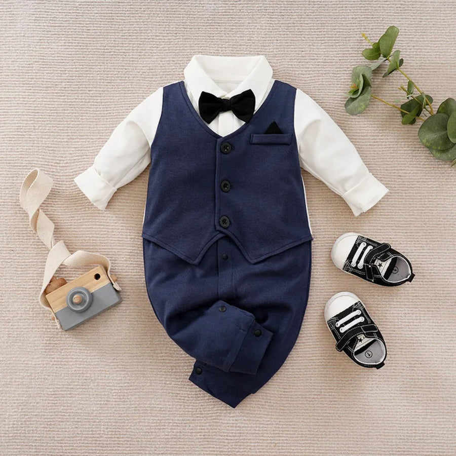 Navy Tuxedo Baby Romper