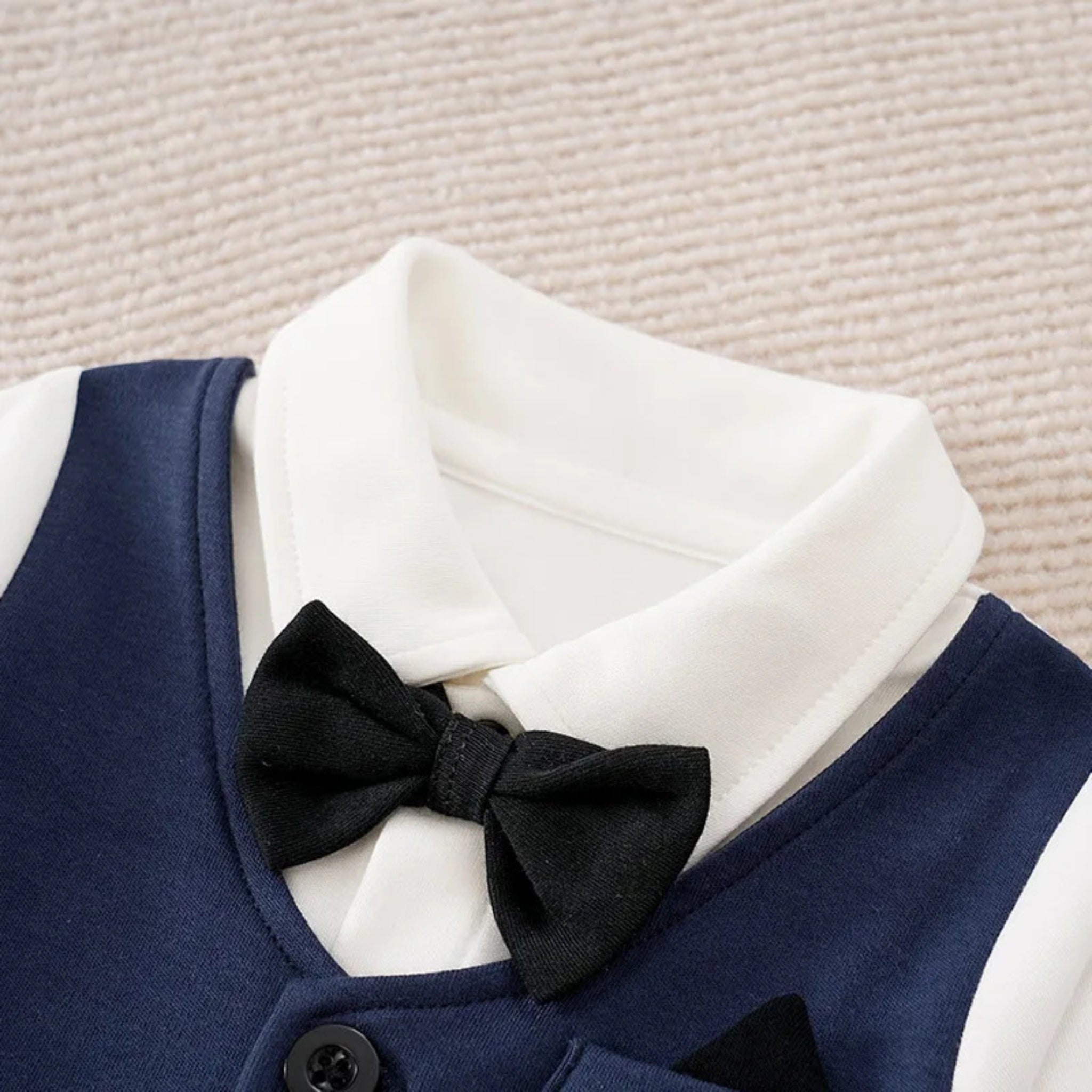 Navy Tuxedo Baby Romper
