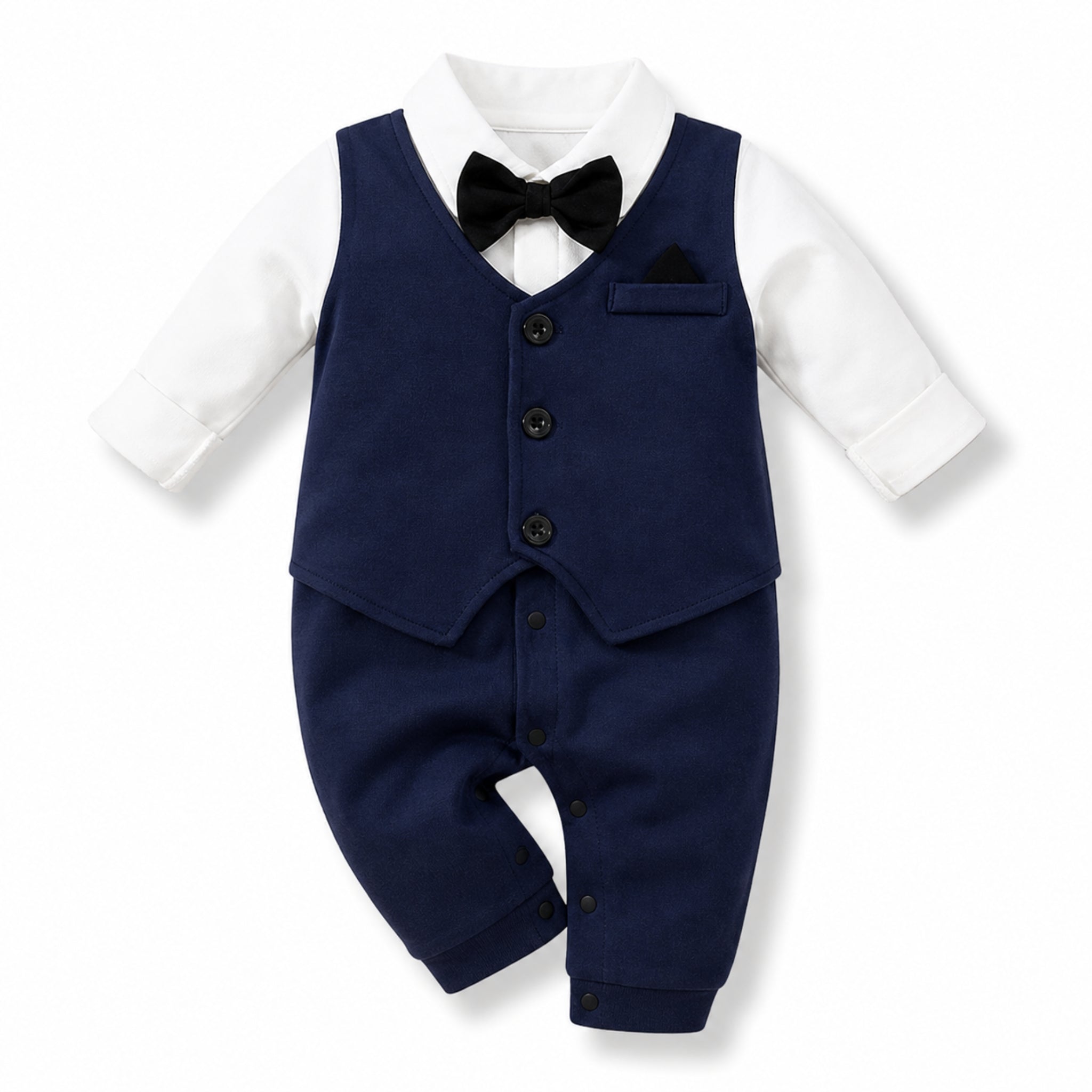 Navy Tuxedo Baby Romper