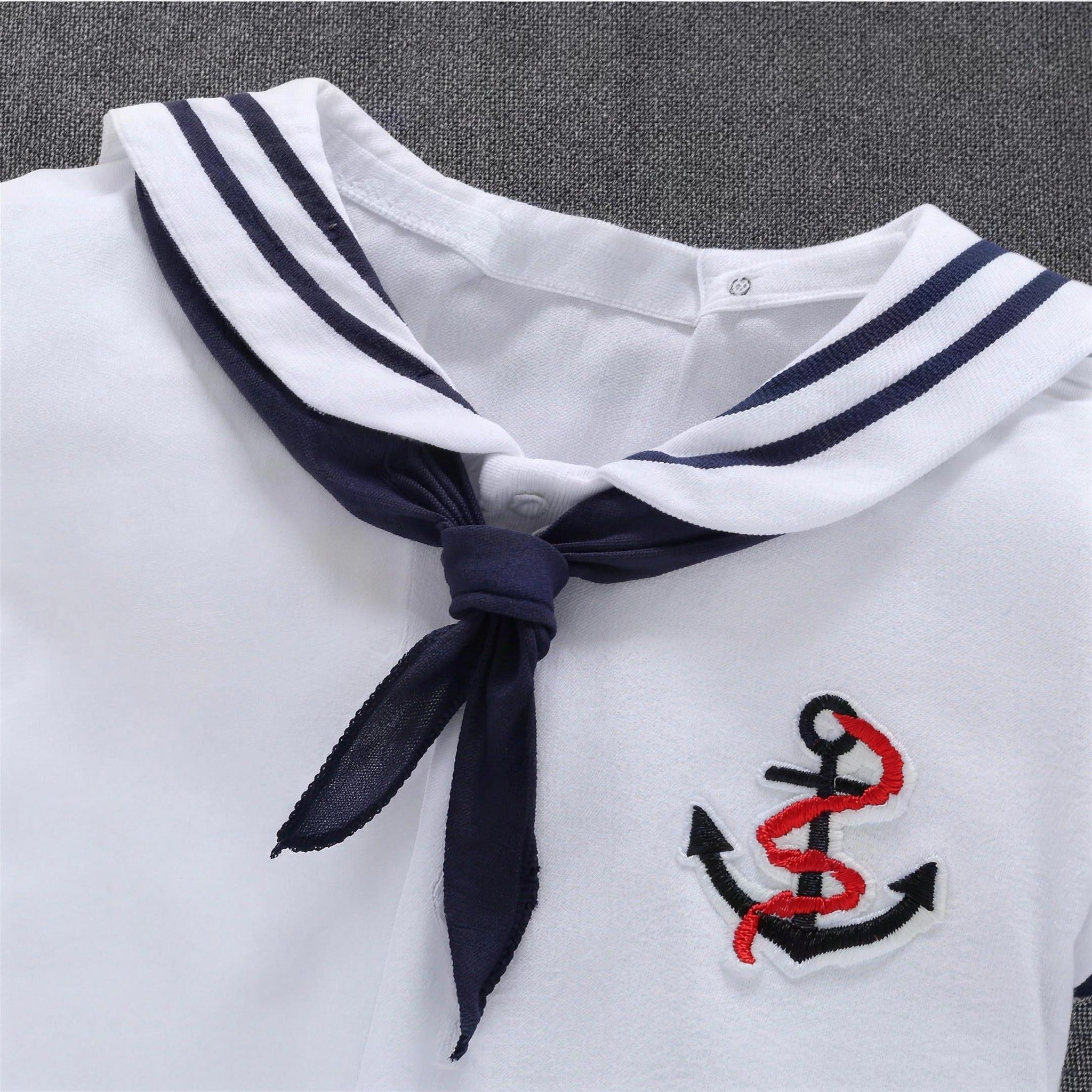 Sailor Anchor Romper - collar and anchor embroidery detail