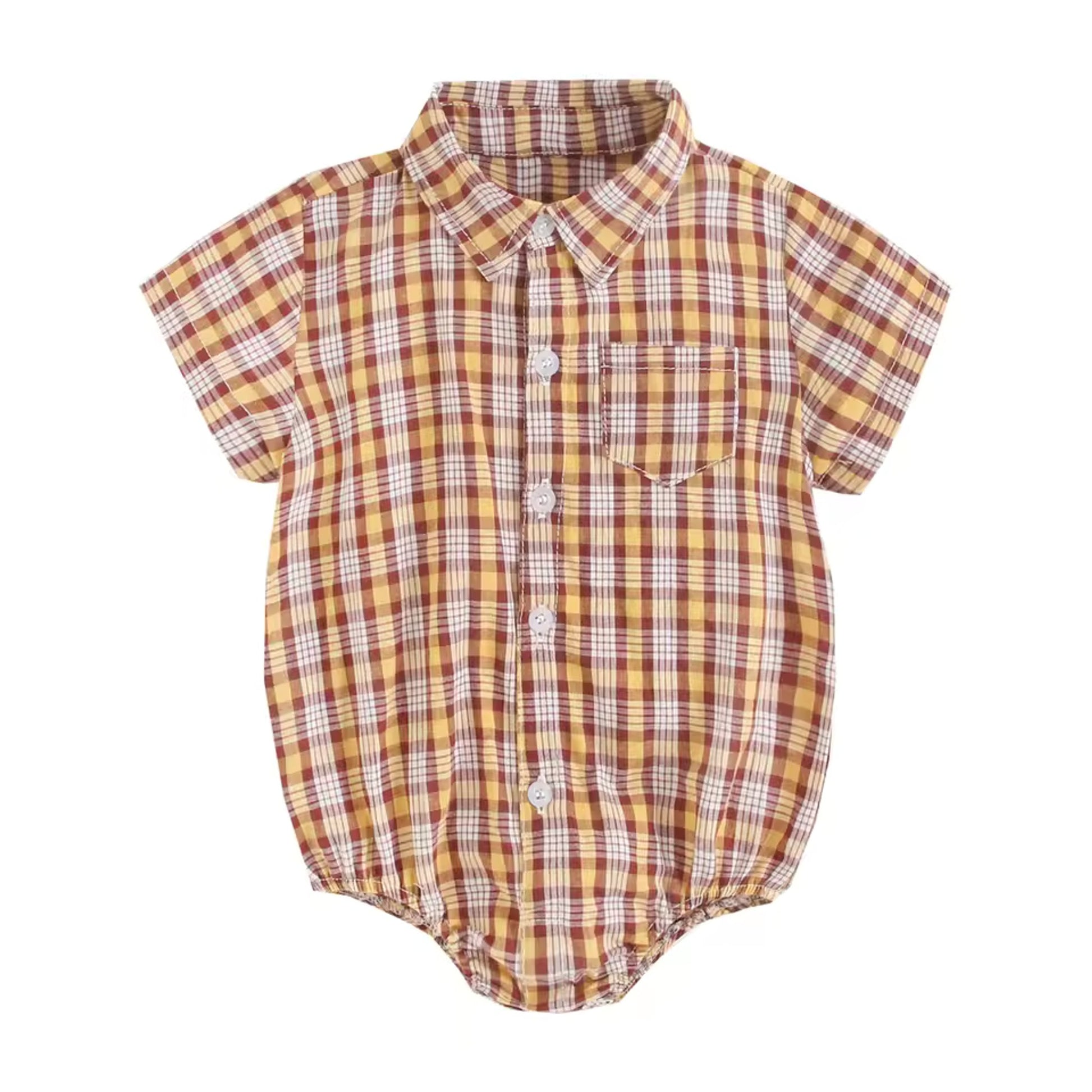 Collared Shirt Bodysuit - Amber Plaid
