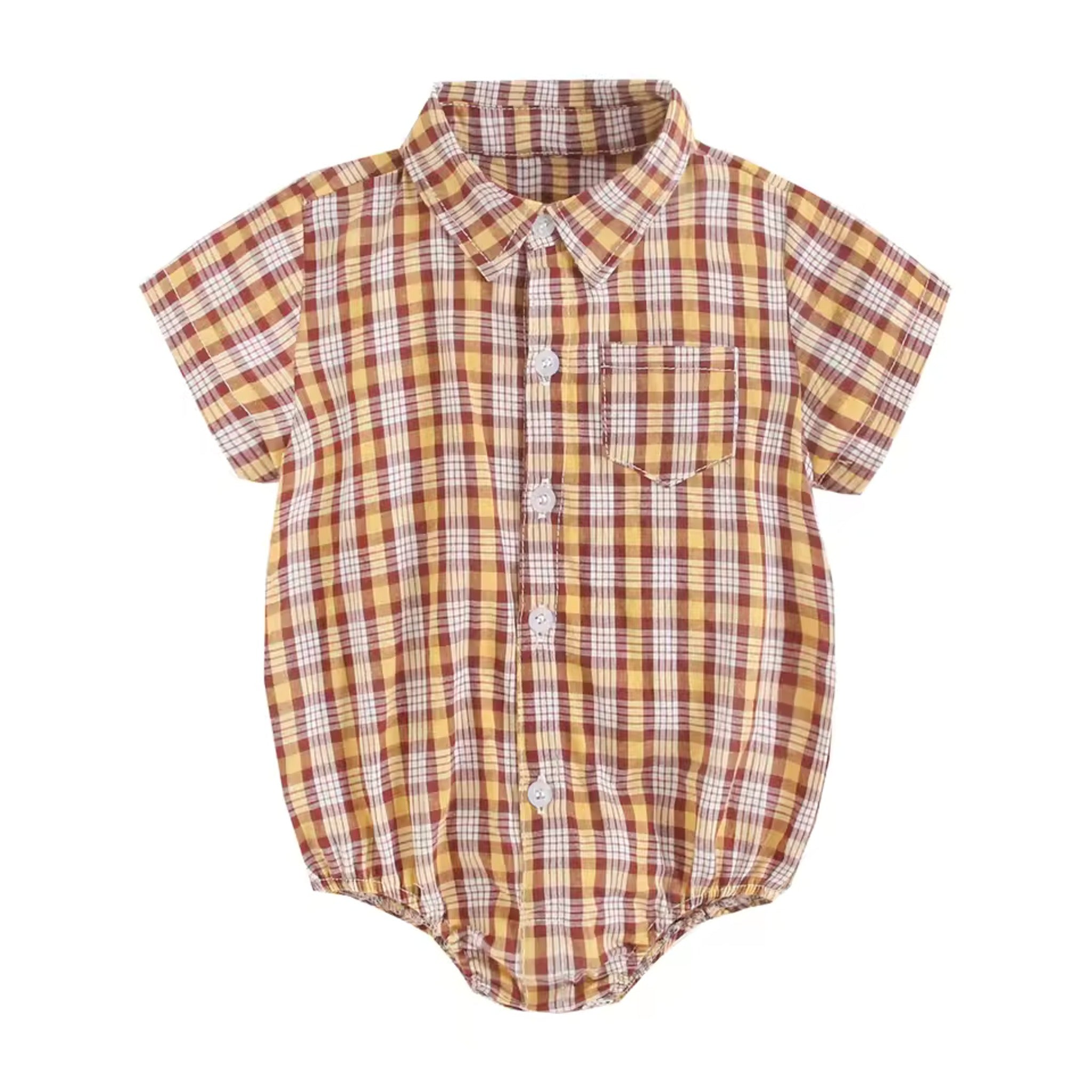 Collared Shirt Bodysuit - Amber Plaid