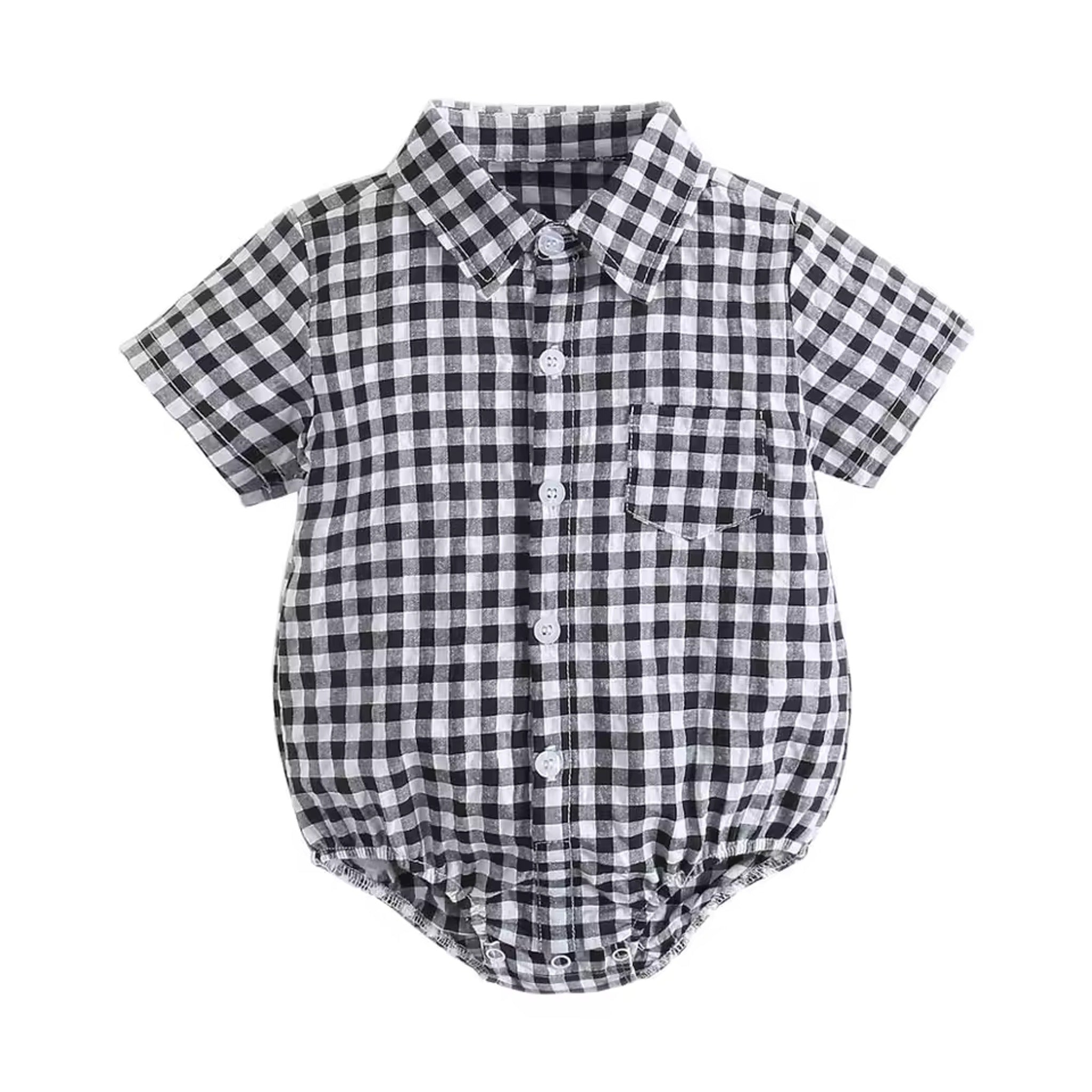 Collared Shirt Bodysuit - Black Gingham