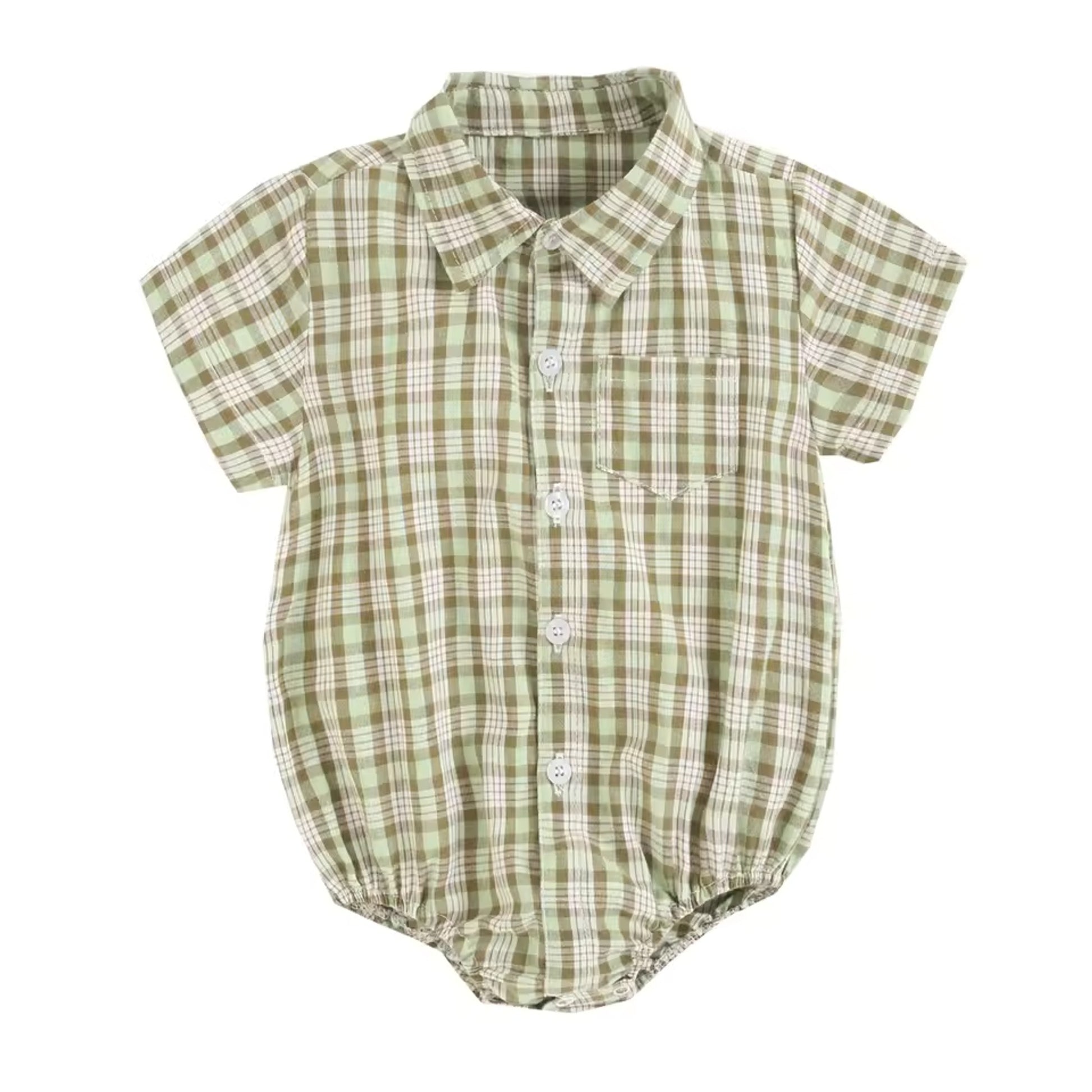 Collared Shirt Bodysuit - Green Plaid