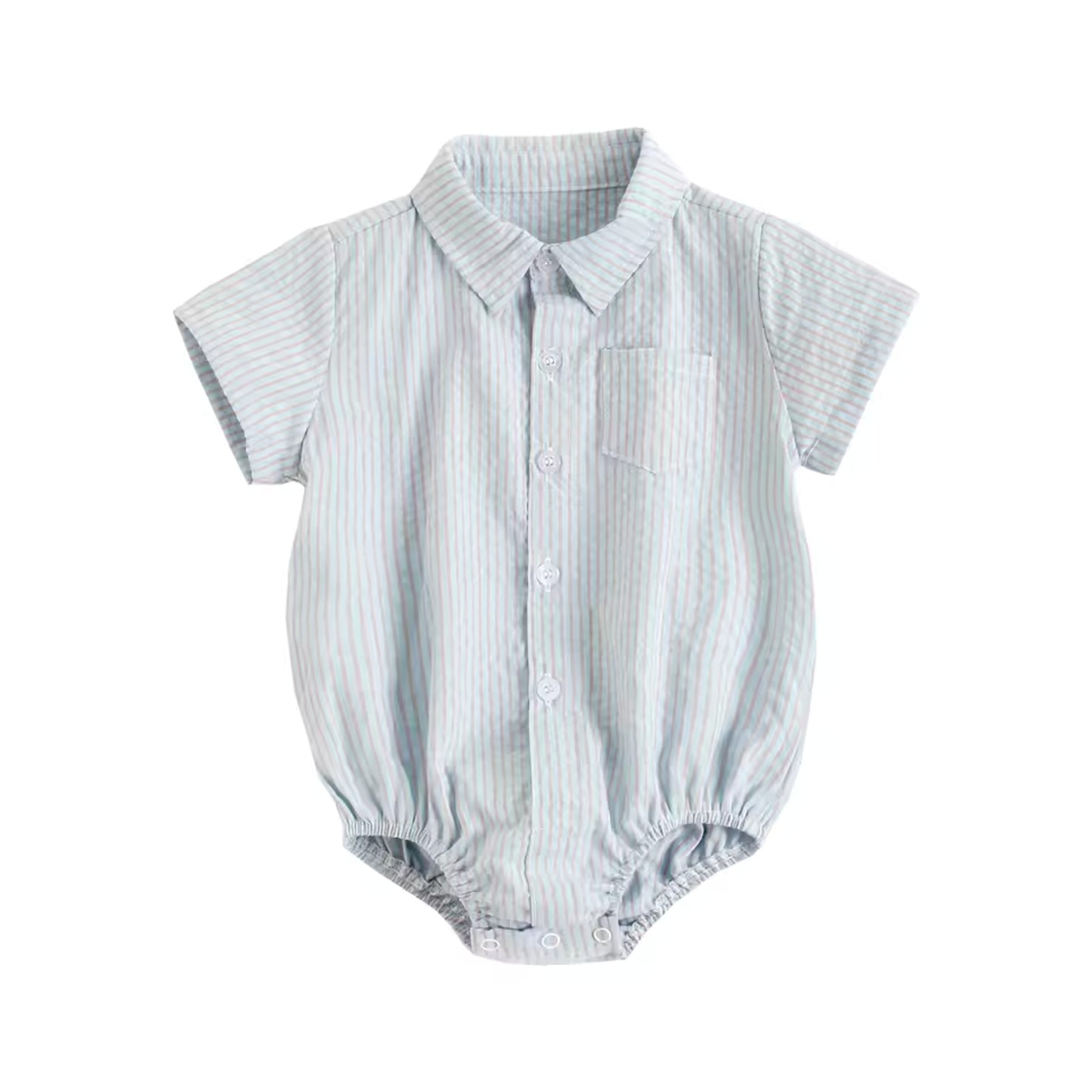 Collared Shirt Bodysuit - Grey Teal Stripe