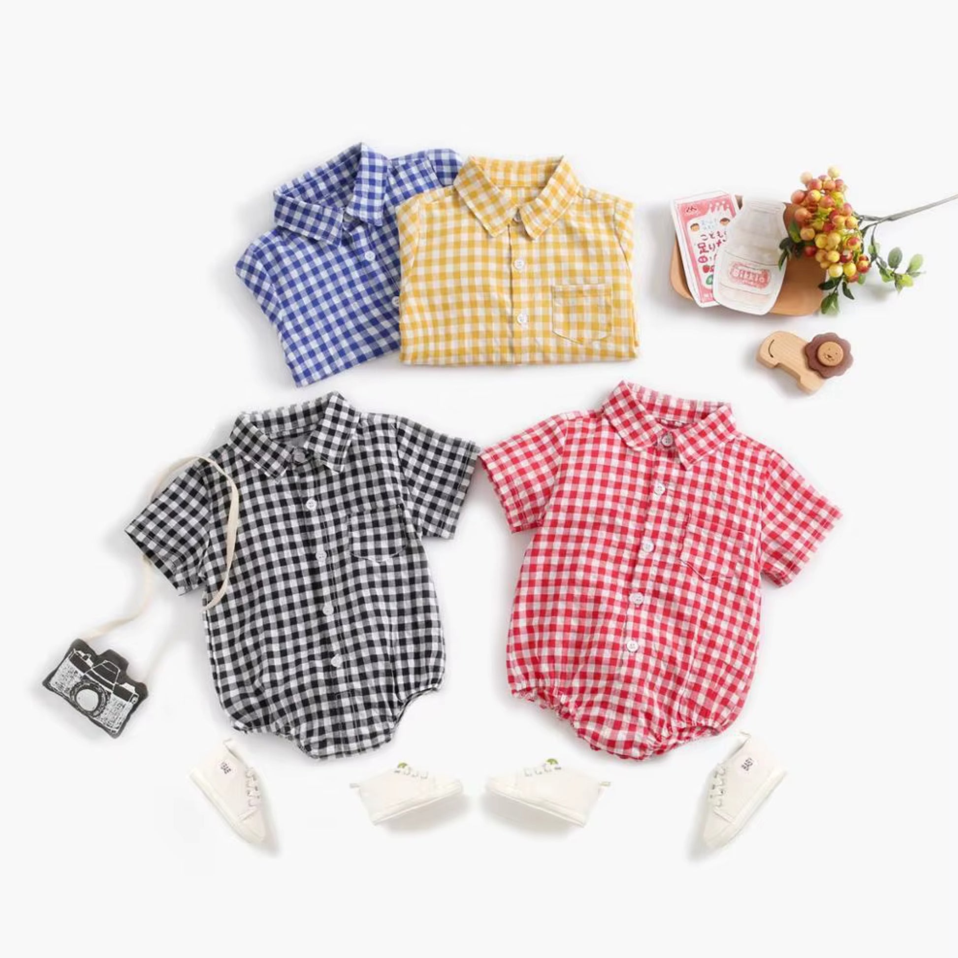 Collared Shirt Bodysuit - gingham colors group shot