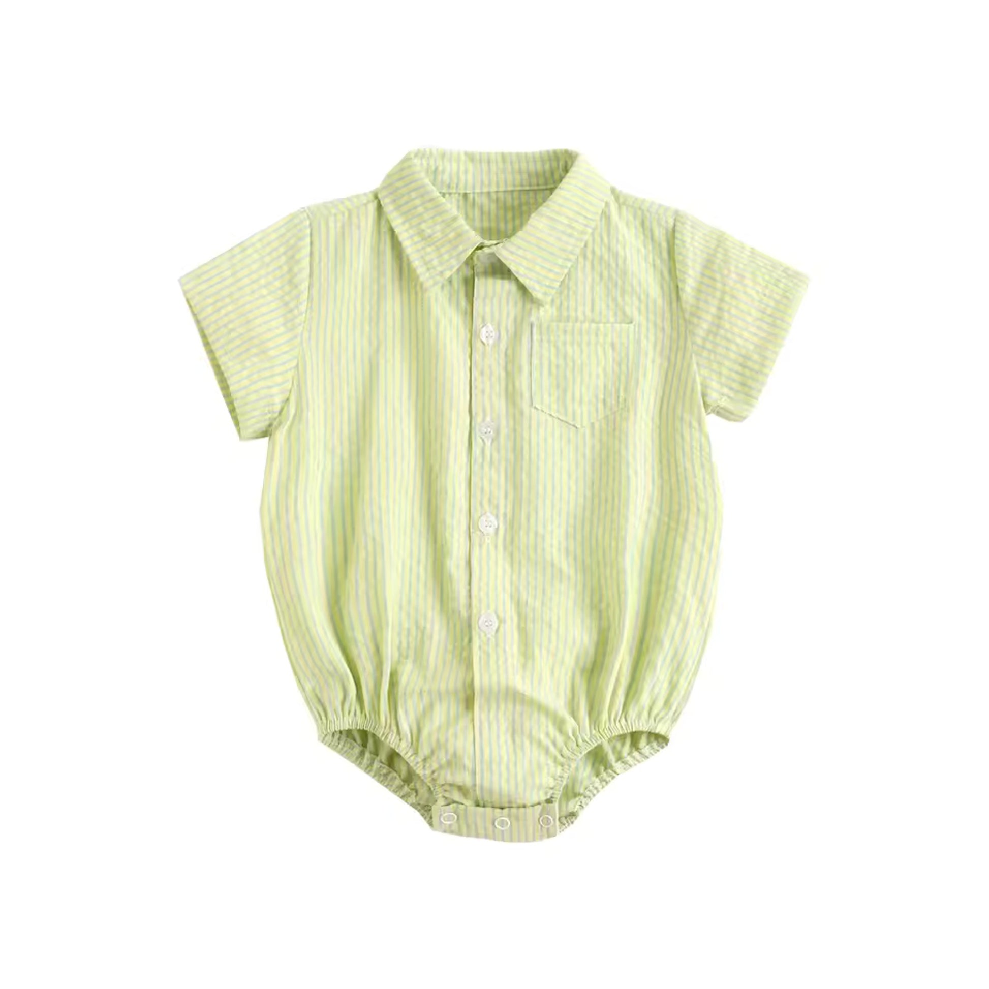 Collared Shirt Bodysuit - Lime Stripe