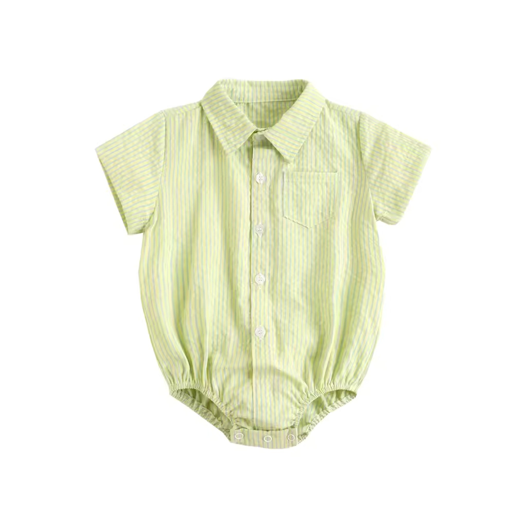 Collared Shirt Bodysuit - Lime Stripe