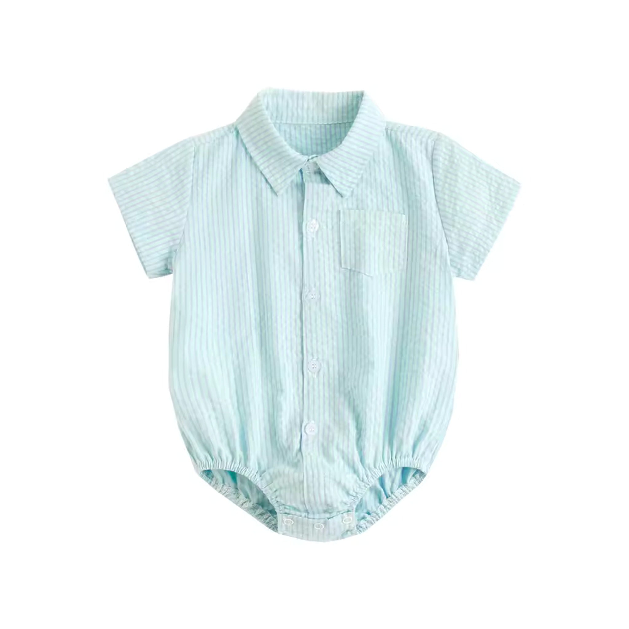 Collared Shirt Bodysuit - Mint Stripe