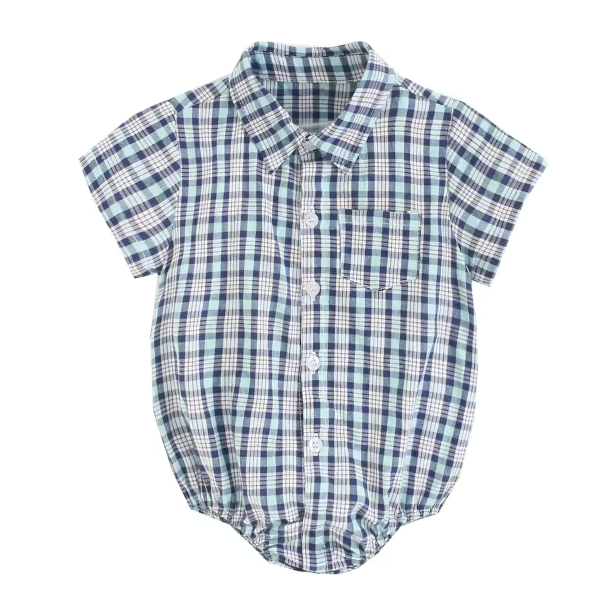 Collared Shirt Bodysuit - Navy Plaid