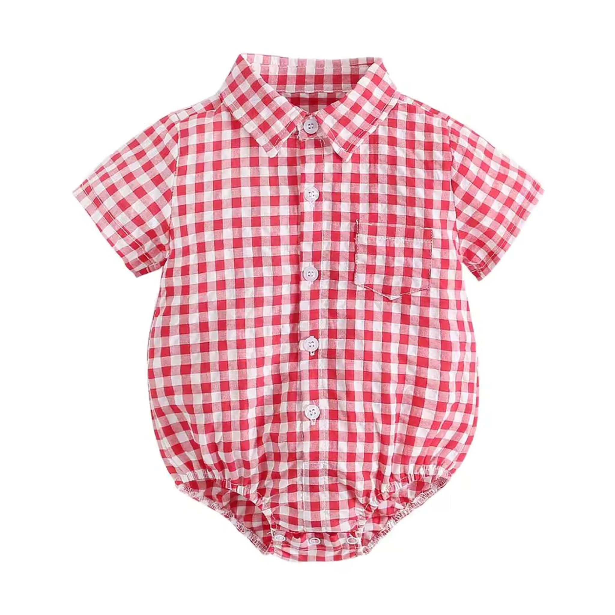 Collared Shirt Bodysuit - Red Gingham