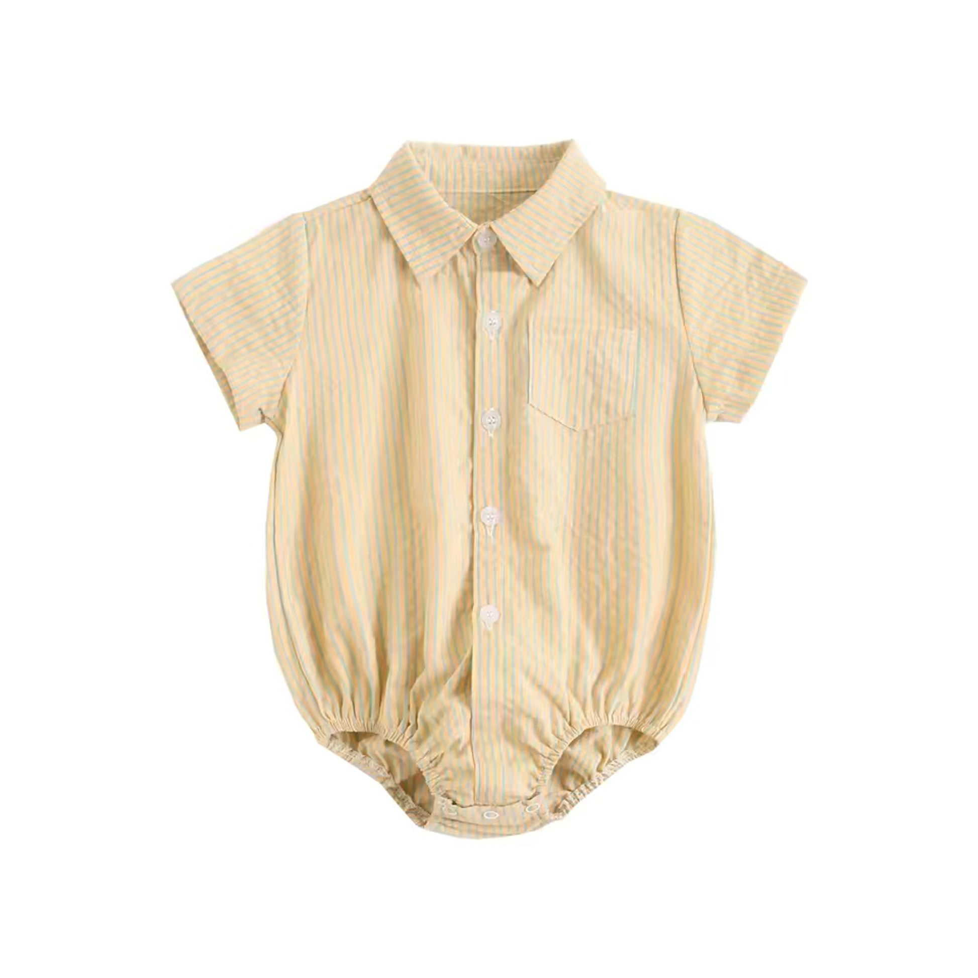Collared Shirt Bodysuit - Tan Stripe