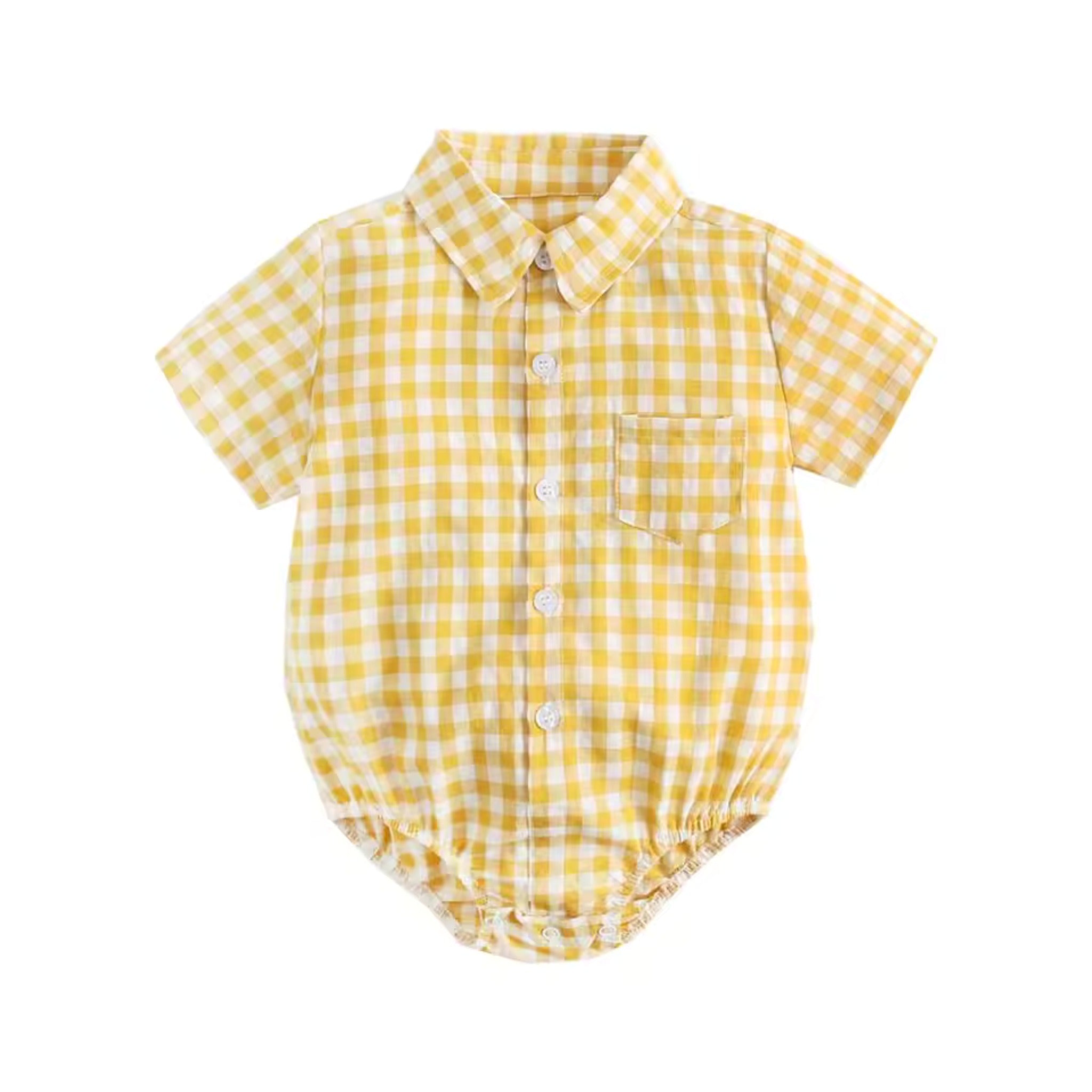 Collared Shirt Bodysuit - Yellow Gingham