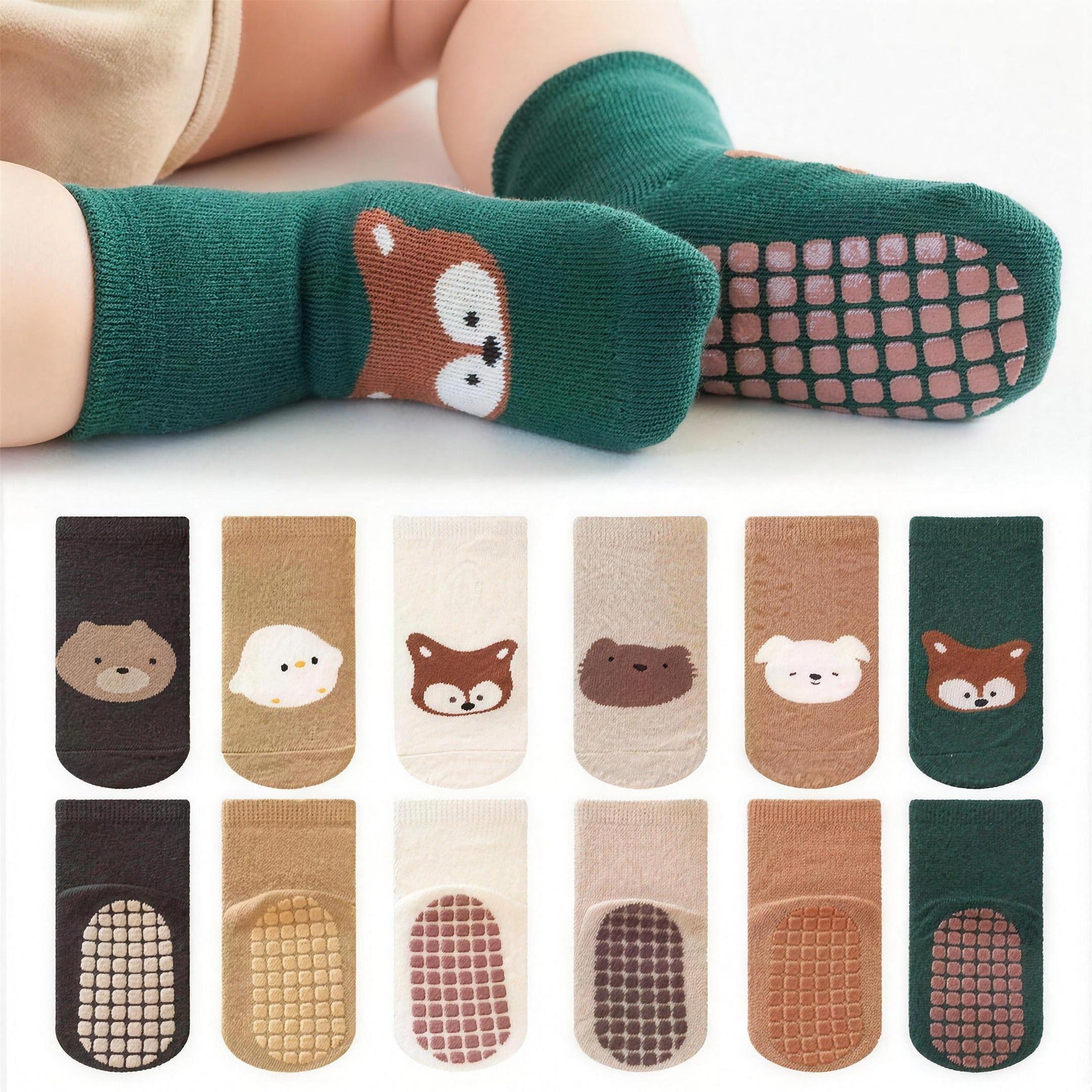 Forest Friends Non-Slip Socks - all 6 pairs shown together