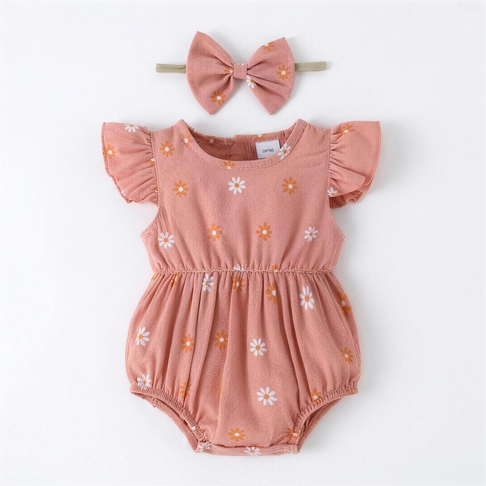 Daisy Flutter Romper Set - Coral