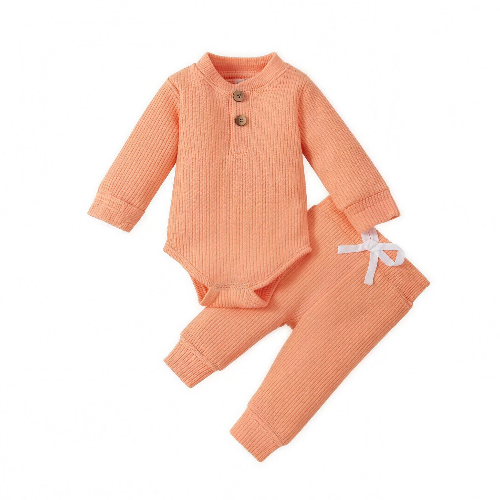 Ribbed Henley Outfit Set - Coral - professional studio photo