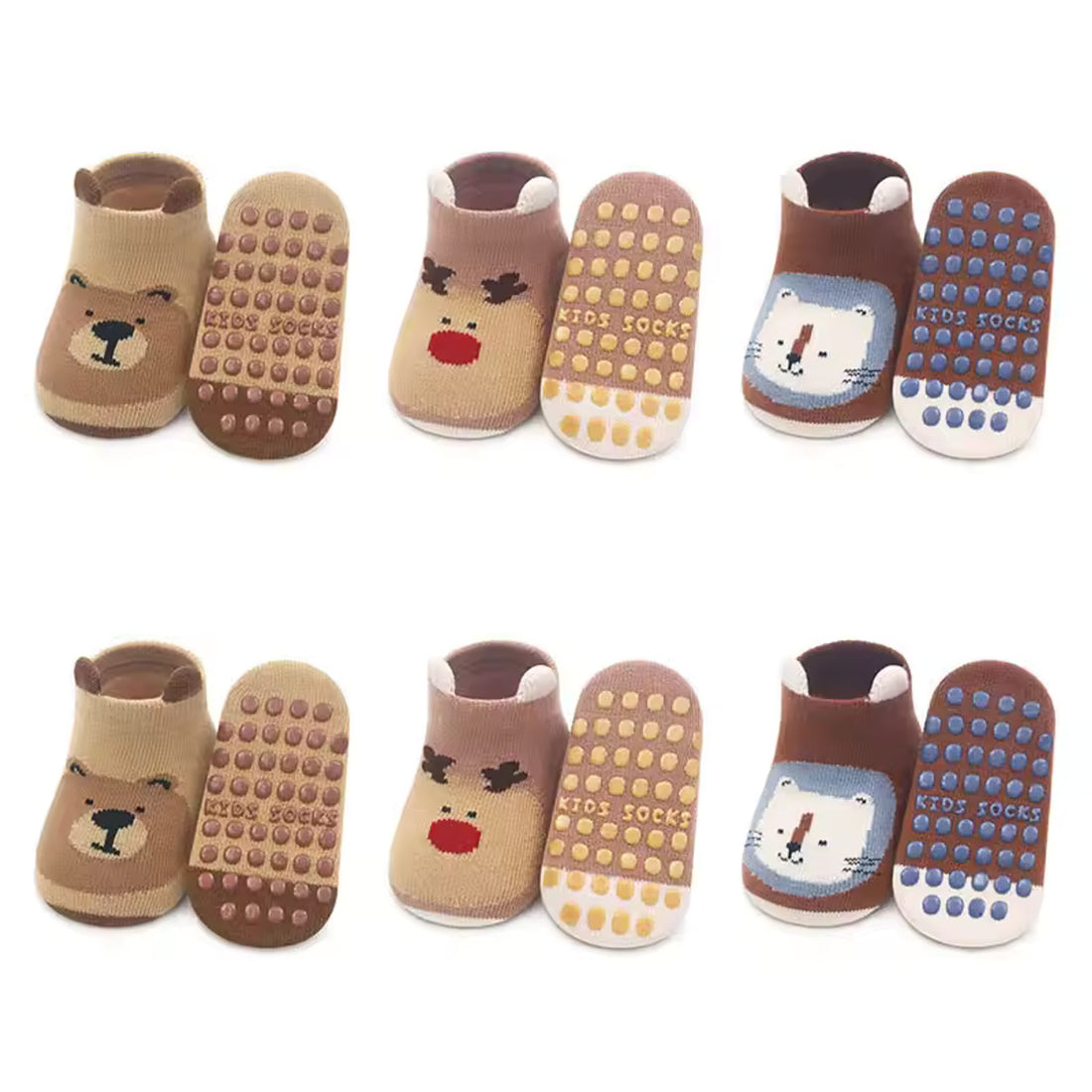 Cozy Animal Ear Floor Socks - Dark Set, 6 pairs