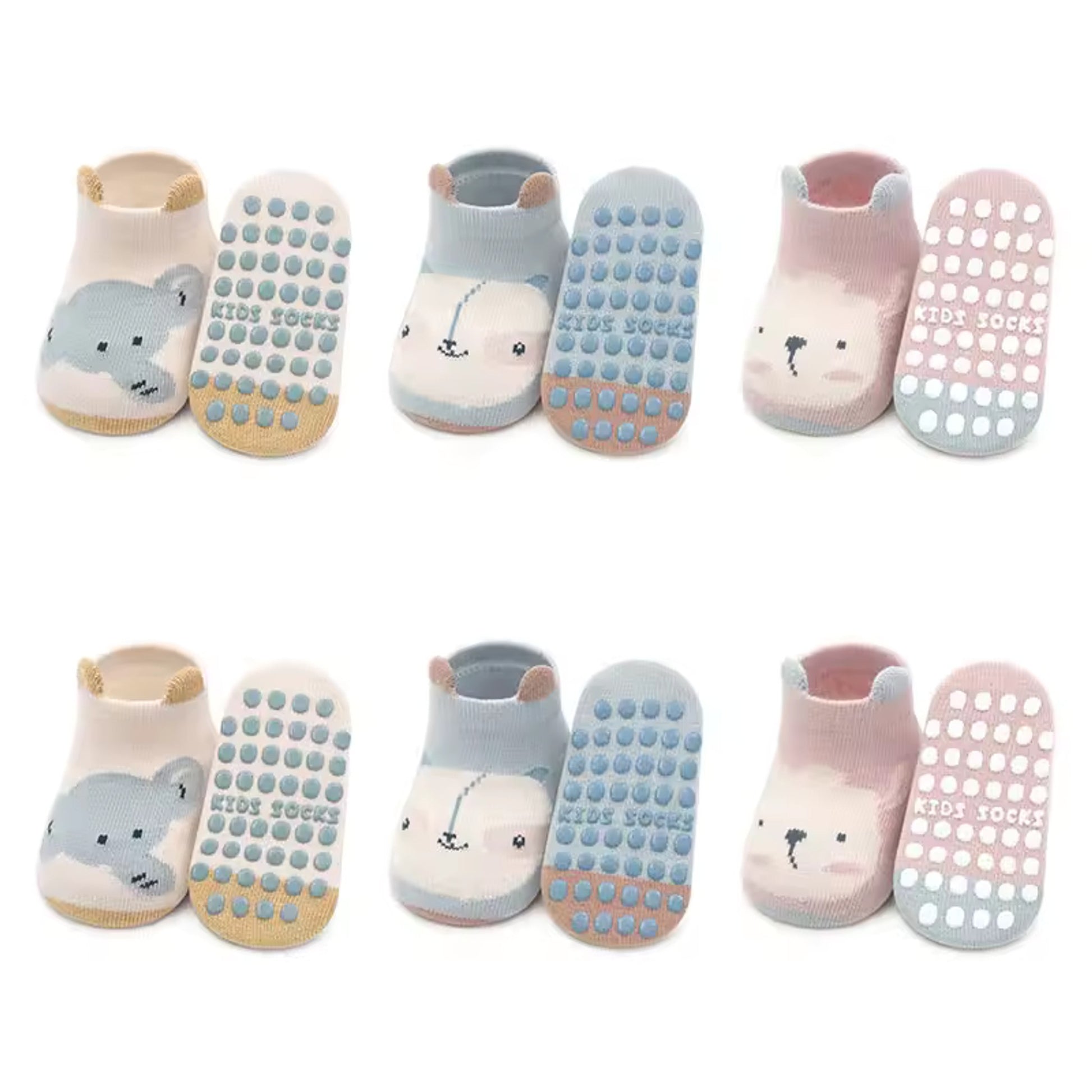 Cozy Animal Ear Floor Socks - Light Set, 6 pairs