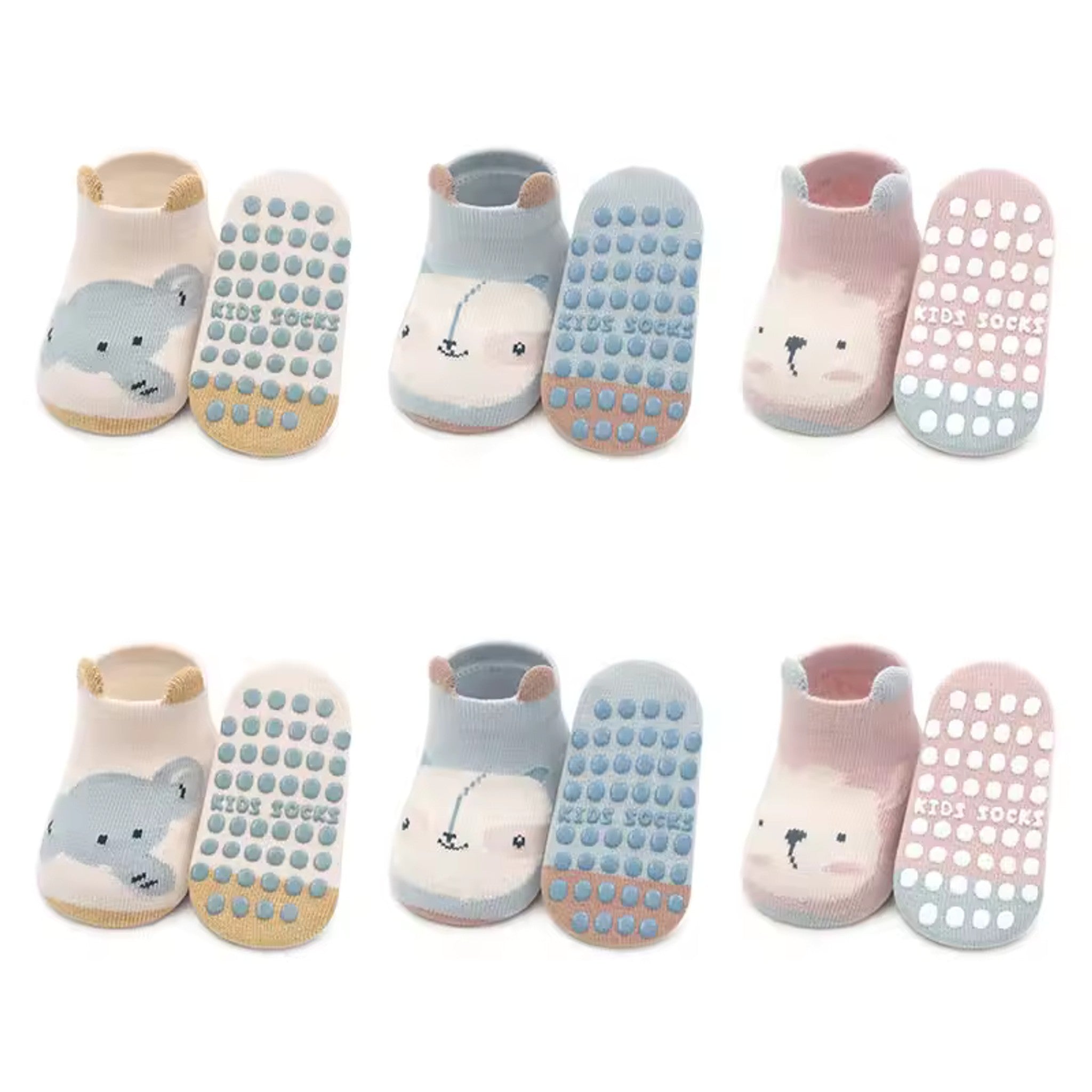 Cozy Animal Ear Floor Socks - Light Set, 6 pairs