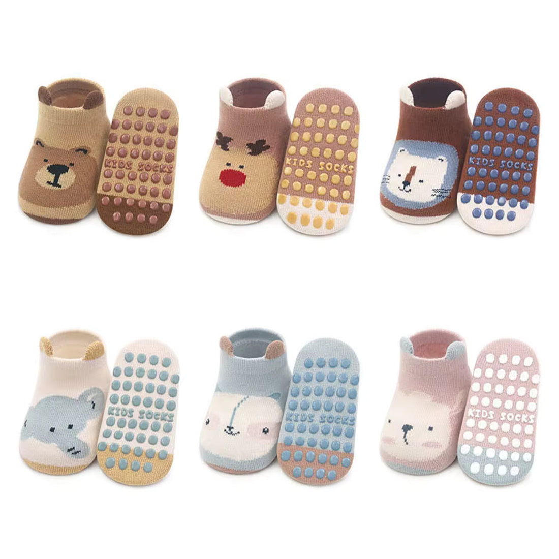 Cozy Animal Ear Floor Socks - Dark Set, 6 pairs