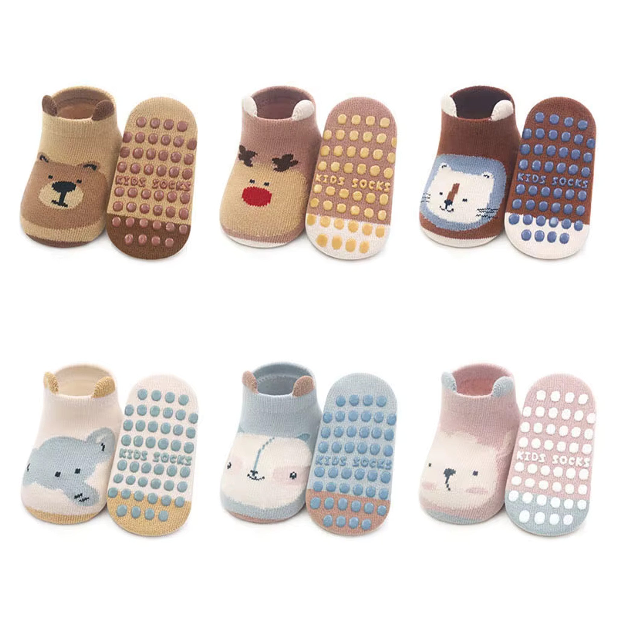 Cozy Animal Ear Floor Socks - Mixed Set, 6 pairs
