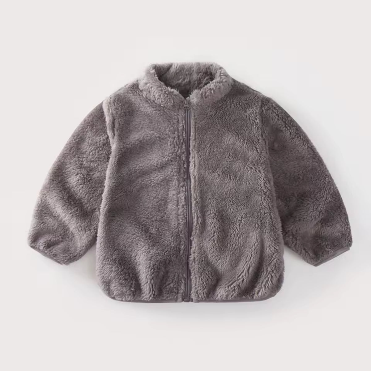 Cozy Baby Fleece Jacket in Warm Gray - baby and toddler clothing, professional product photo