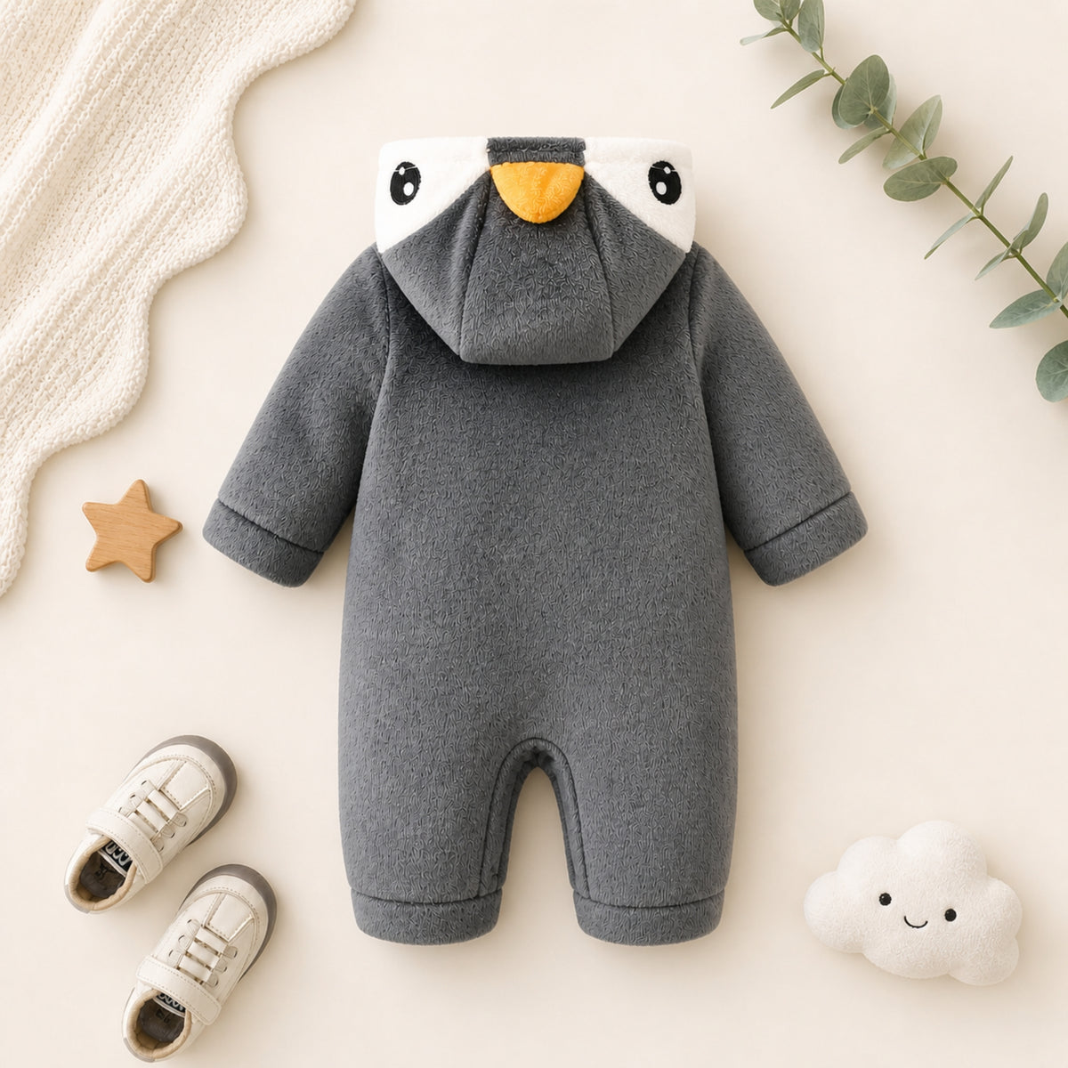 Cozy Penguin Baby Romper - additional view, baby and toddler clothing product photo