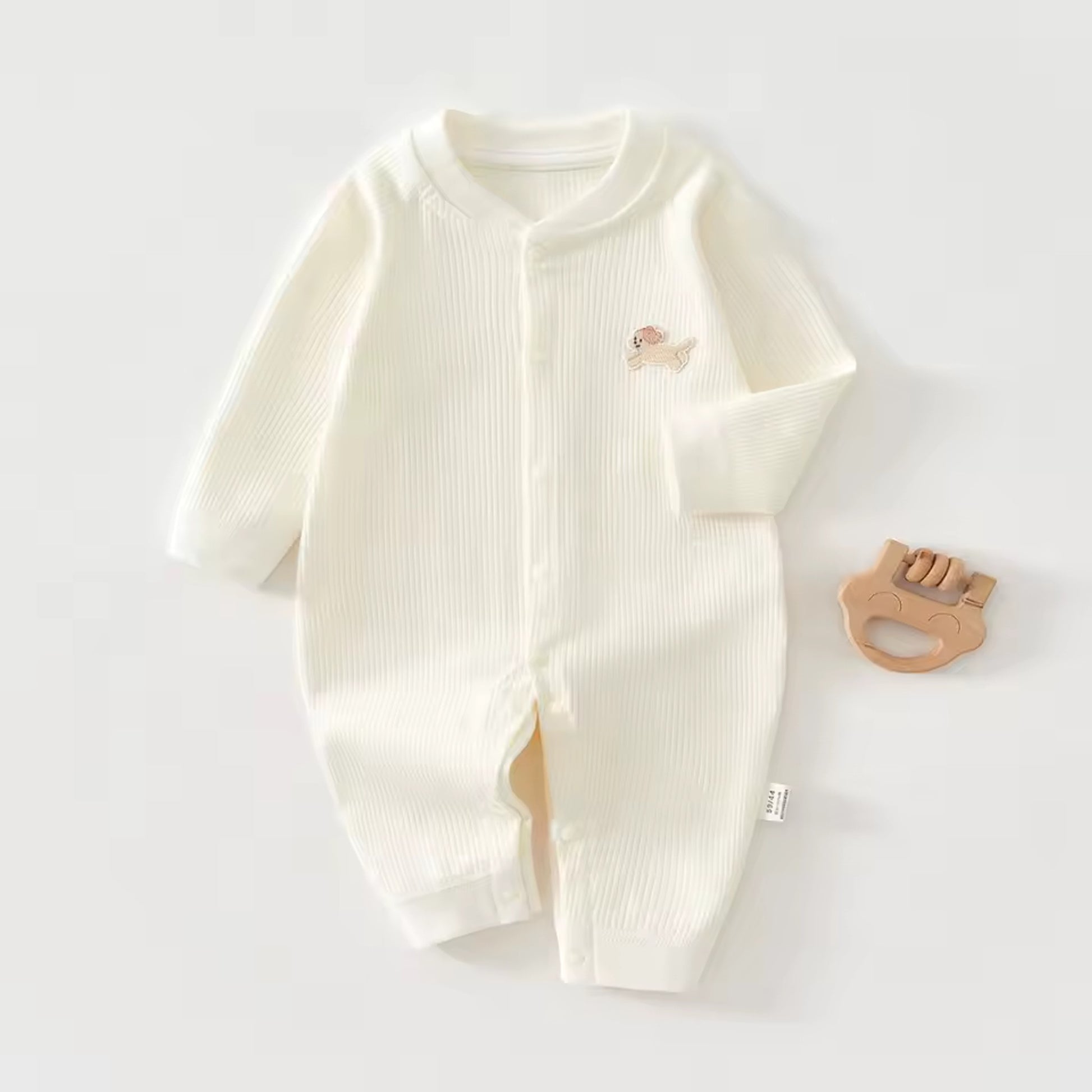 Ribbed Puppy Patch Onesie - Cream