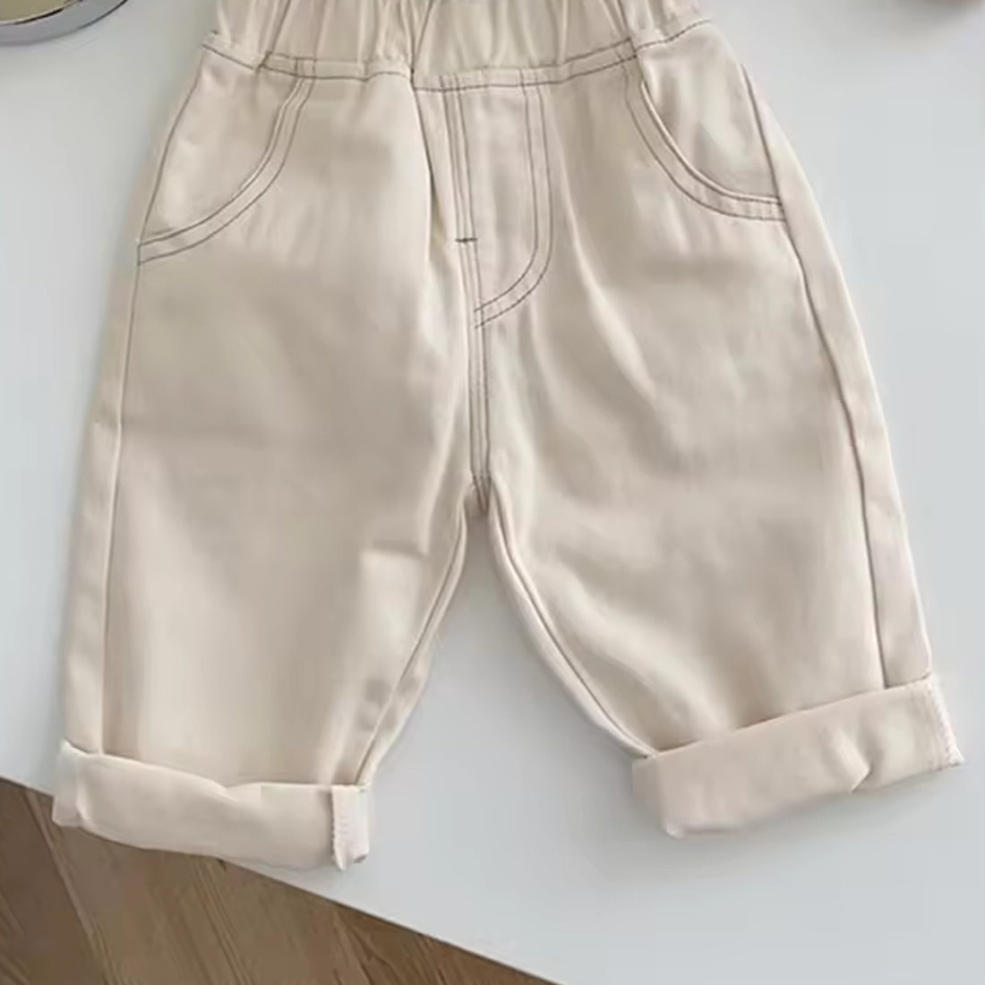 Cream Toddler Denim Jeans - professional product photo