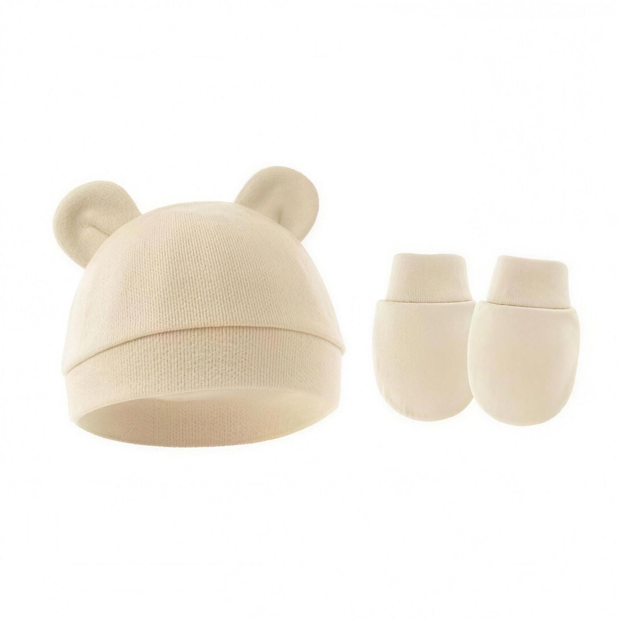 Bear Ear Beanie Set - Cream - professional product photo on white background