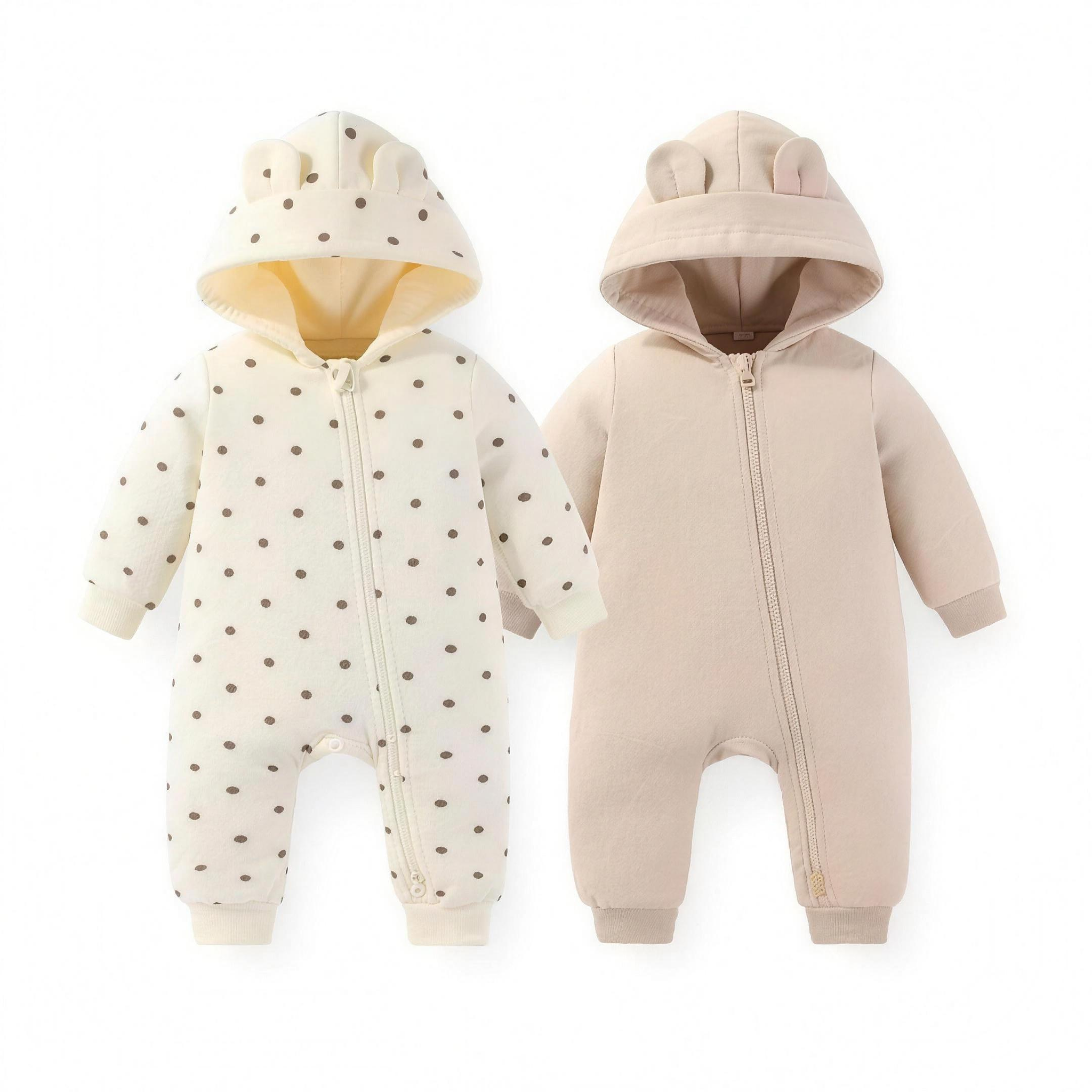 Bear Ear Romper Duo - Cream & Beige - professional studio photo