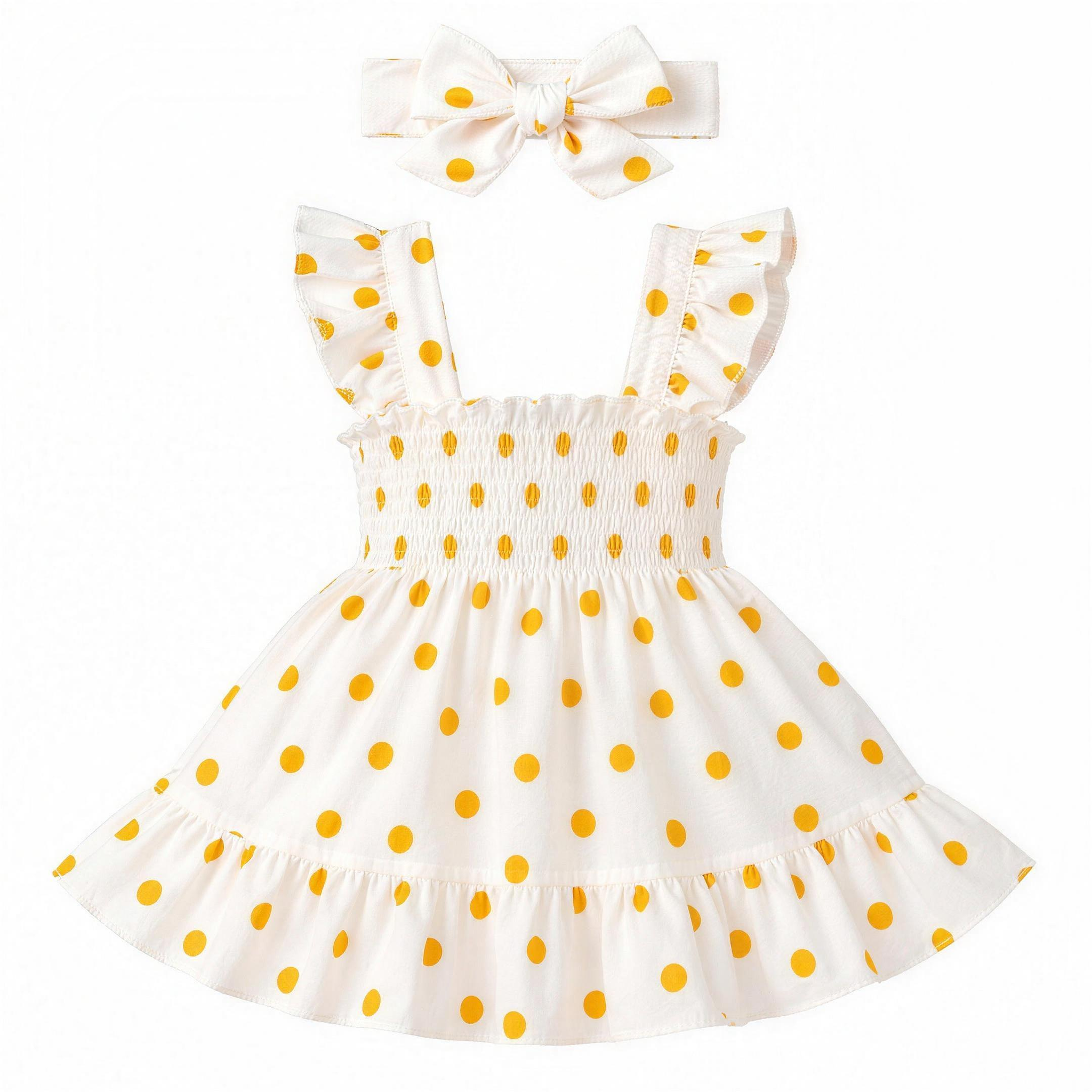 Gold Dot Pinafore Dress - Cream - professional studio photo