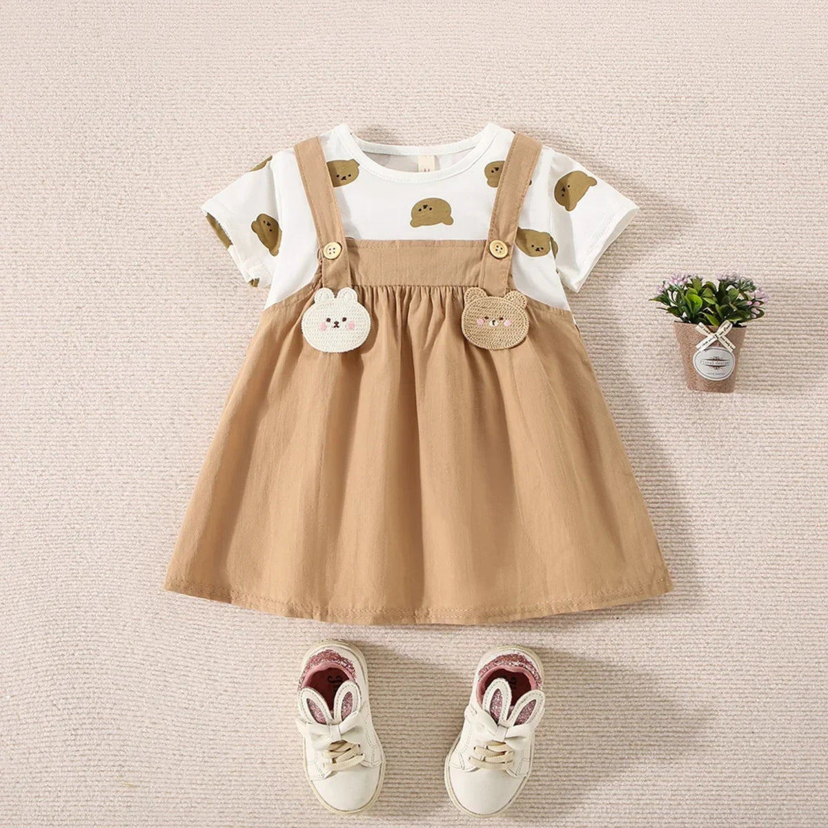 Cute Bear Baby Dress in Brown - baby and toddler clothing, professional product photo