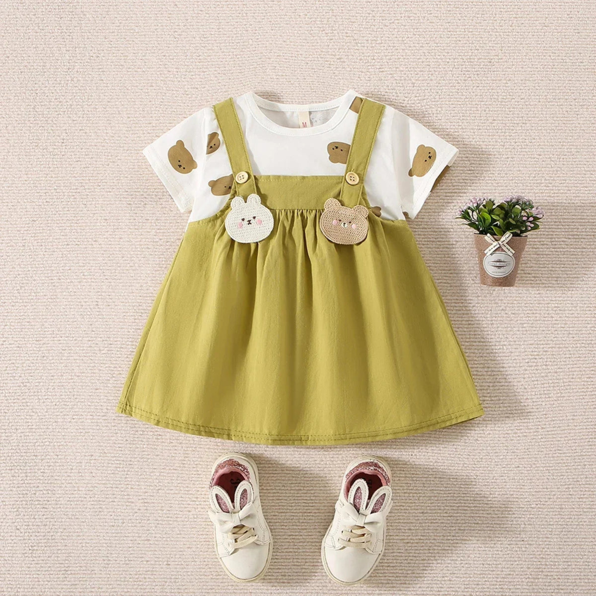 Cute Bear Baby Dress in Green - baby and toddler clothing, professional product photo