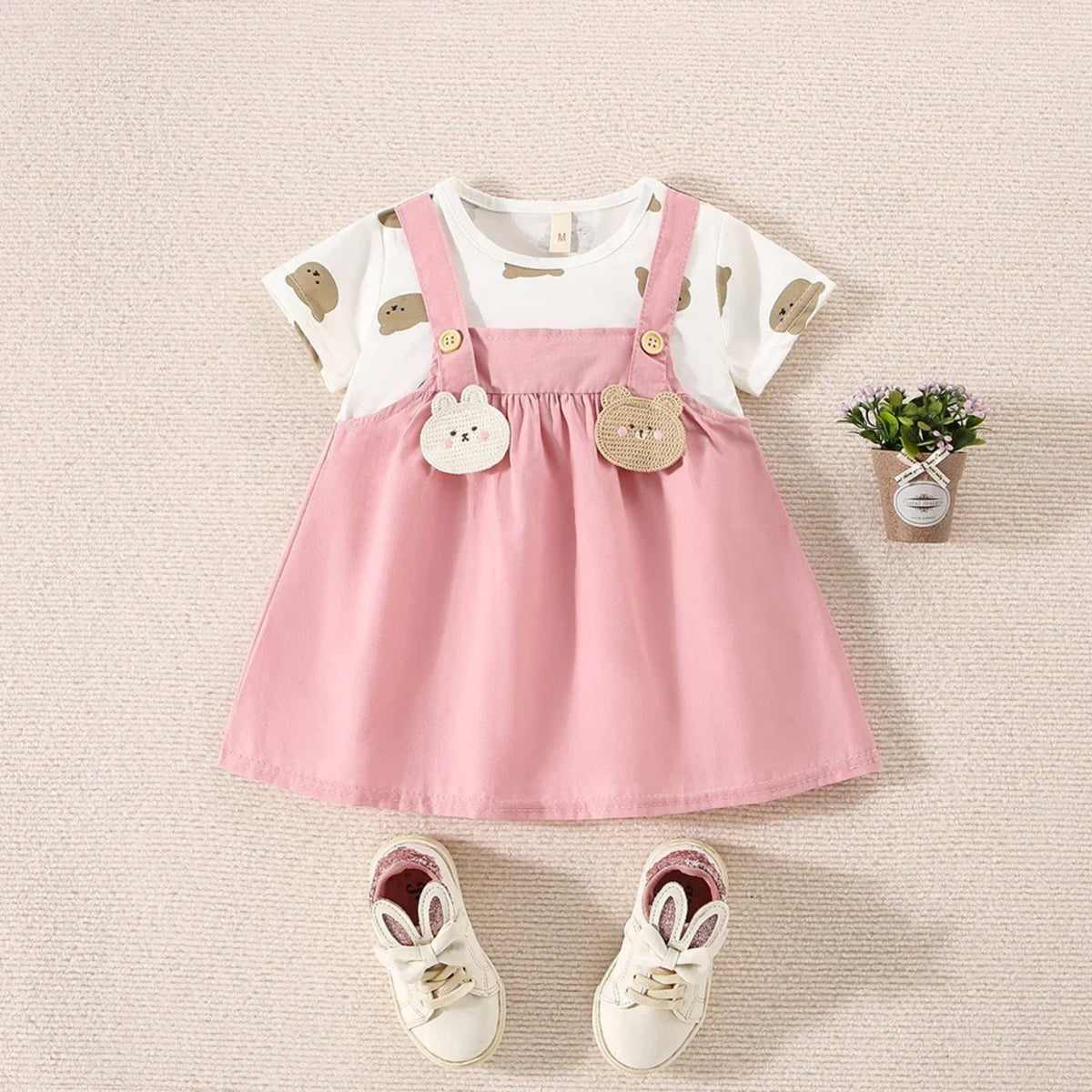Cute Bear Baby Dress in Pink - baby and toddler clothing, professional product photo