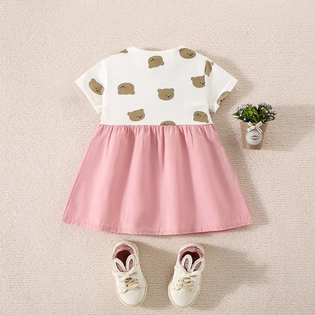 Cute Bear Baby Dress in Pink - baby and toddler clothing, professional product photo