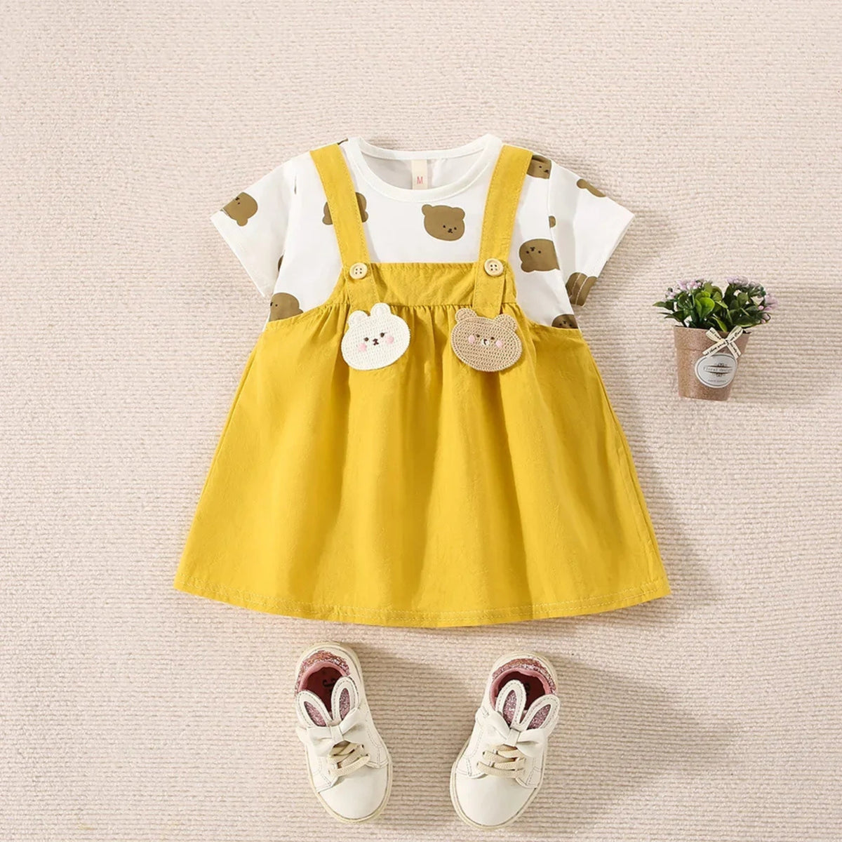 Cute Bear Baby Dress in Yellow - baby and toddler clothing, professional product photo