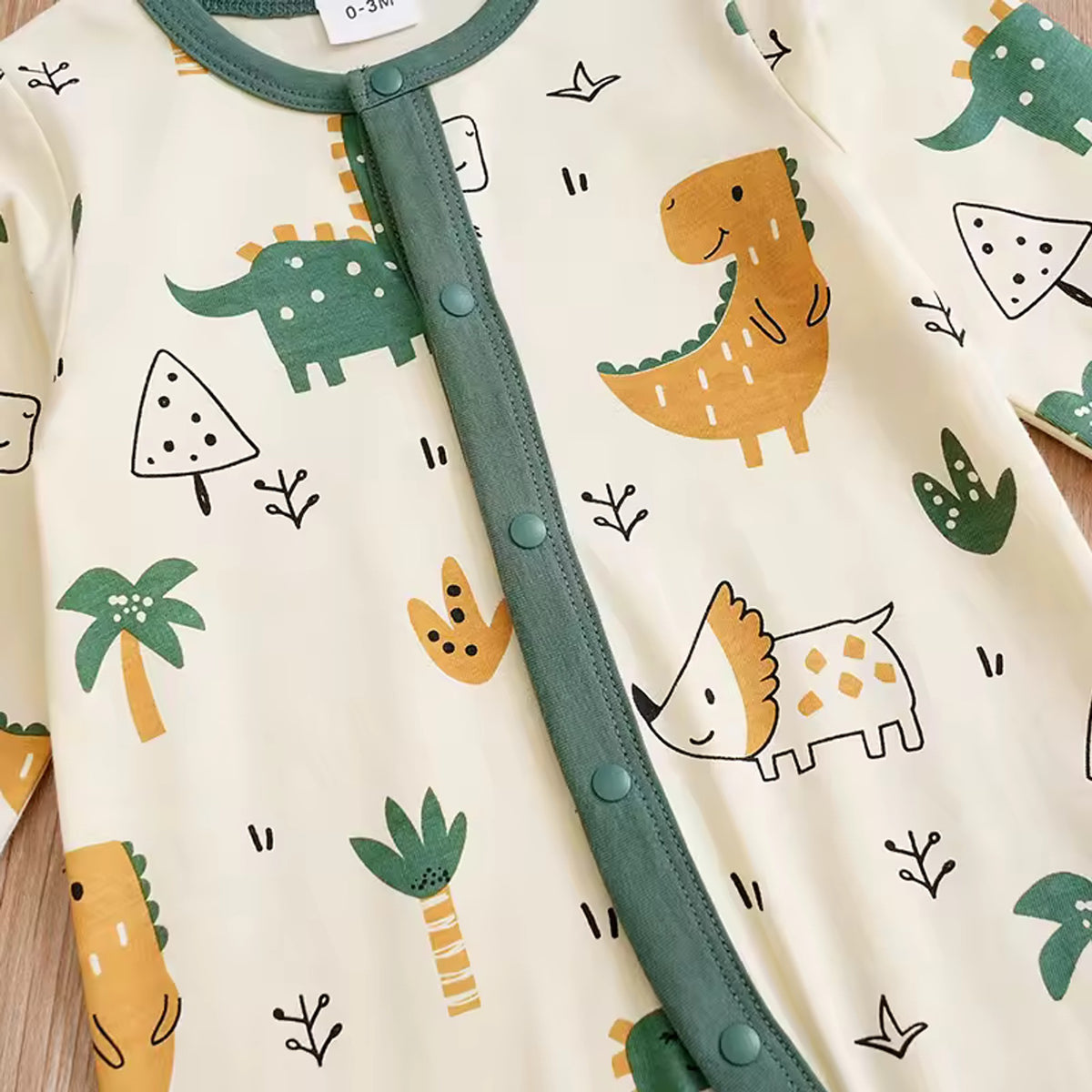 Dino Safari Baby Romper - collar detail