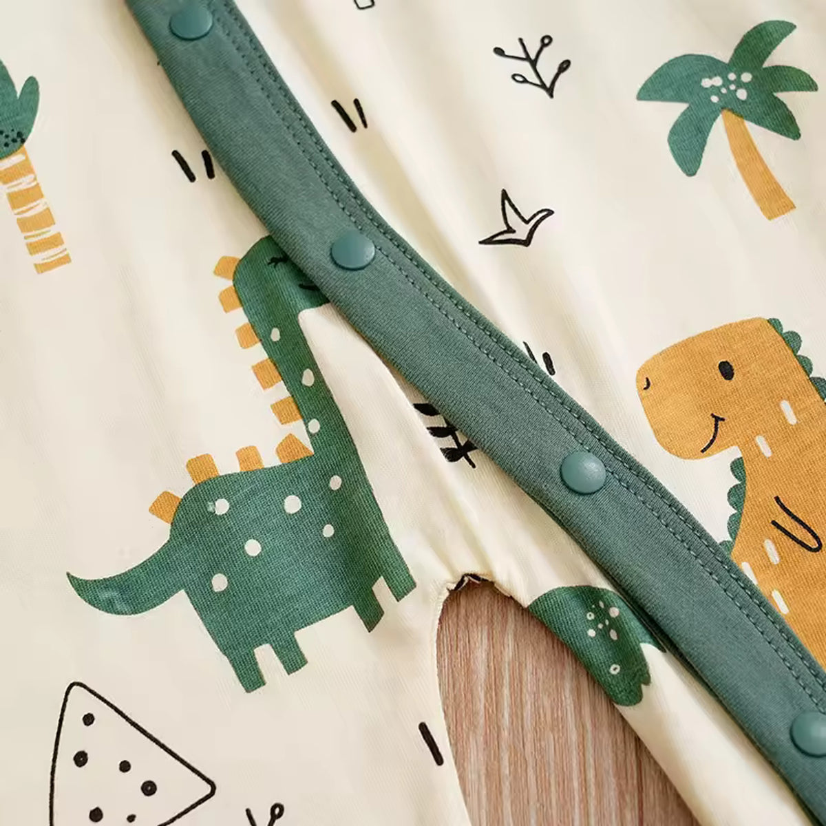 Dino Safari Baby Romper - snap closure detail