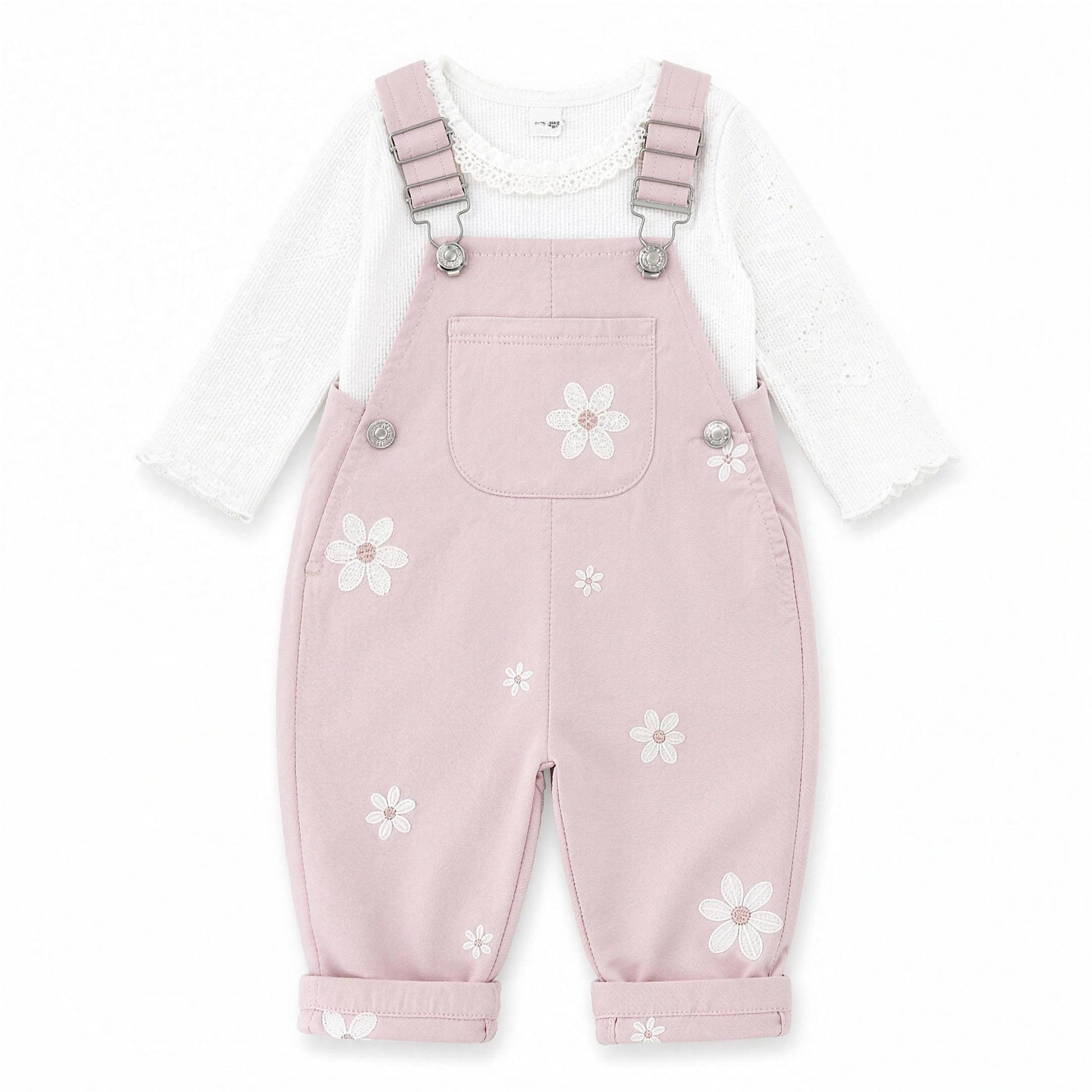 Daisy Embroidered Overalls - Dusty Rose