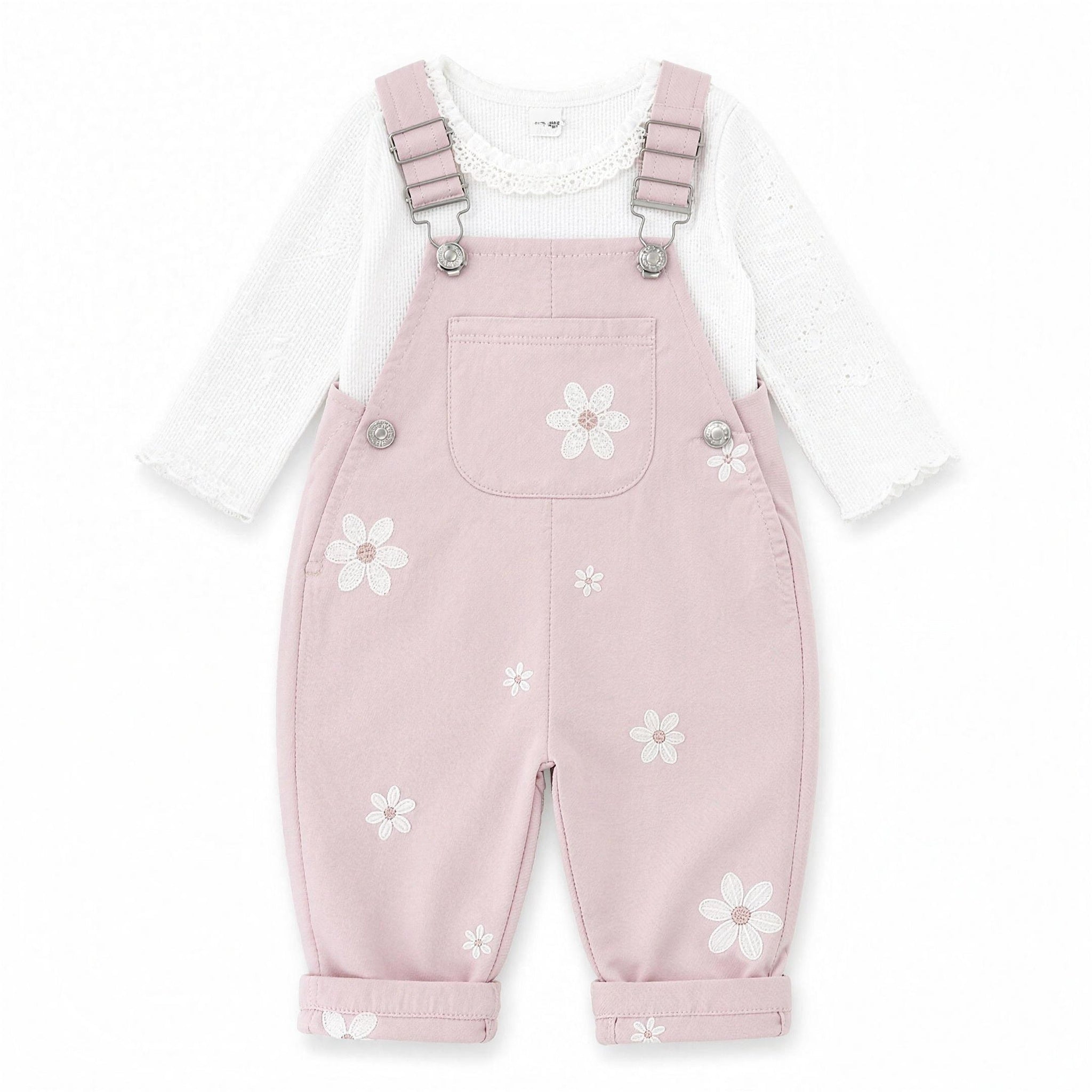 Daisy Embroidered Overalls - Dusty Rose