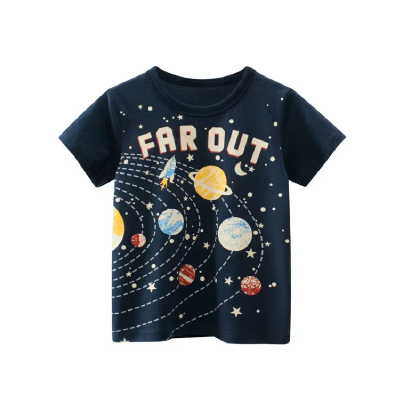 Far Out Tee, professional product photo on white background