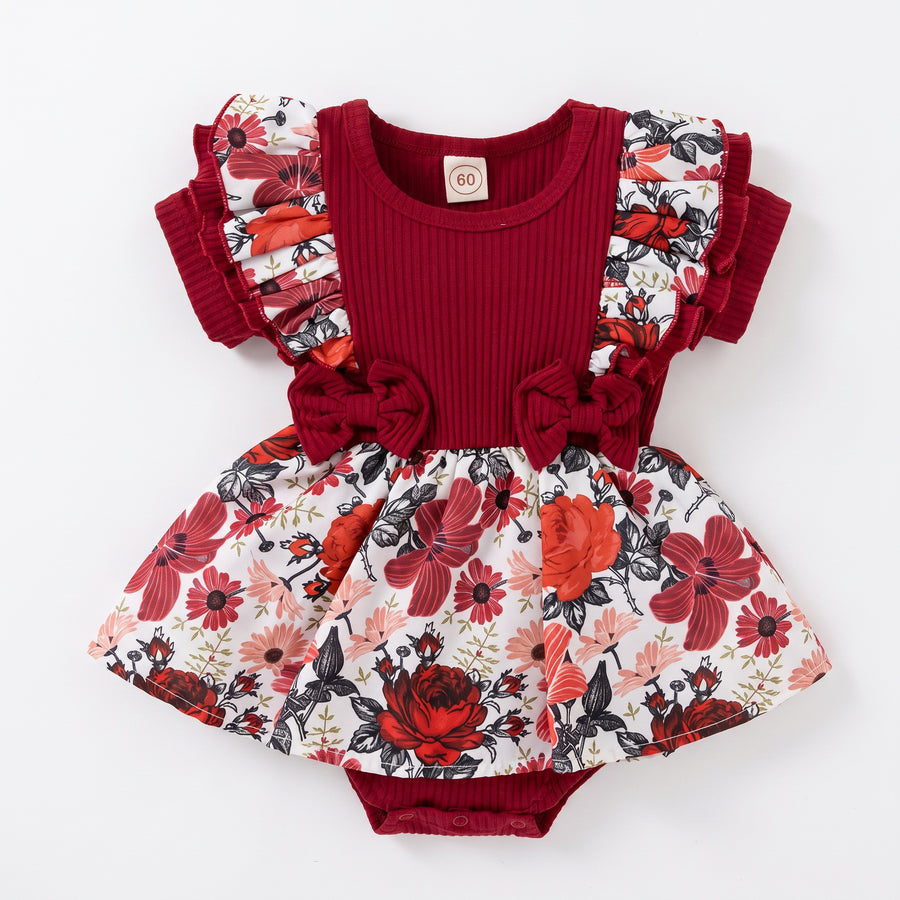 Floral Bow Romper Dress